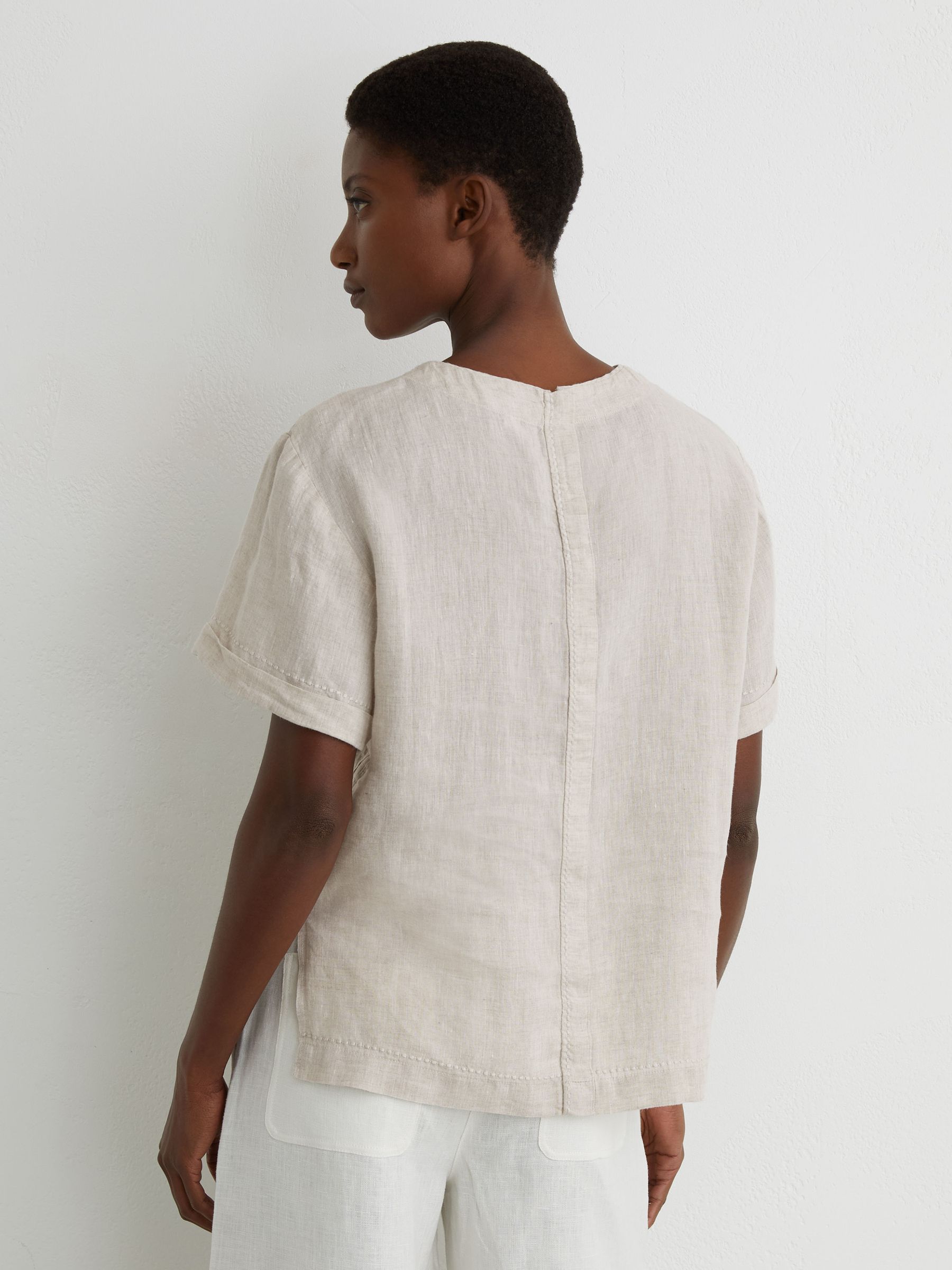 Linen Patch-Pocket T-Shirt in Beige Neutral - image 4