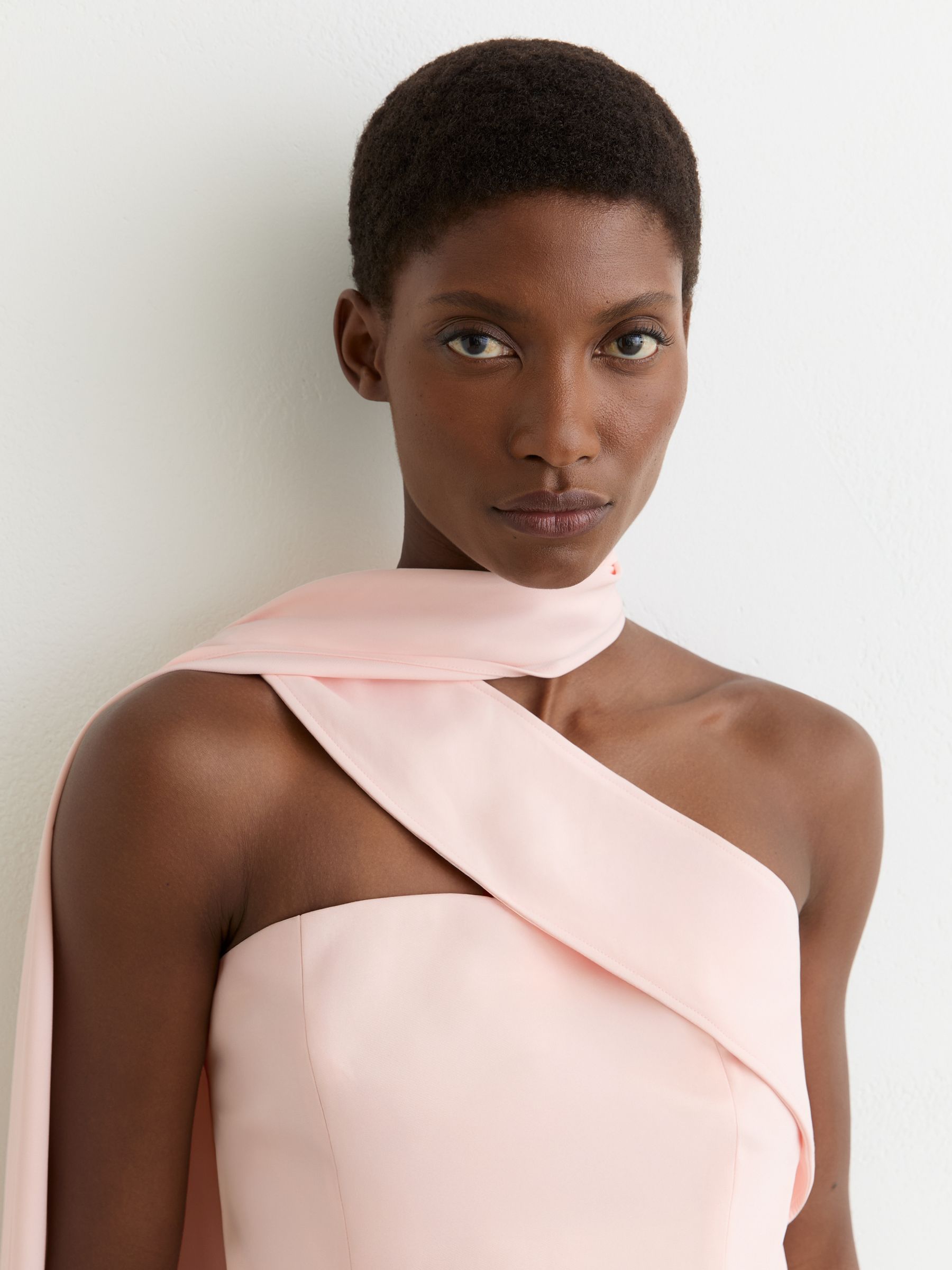 One-Shoulder Scarf Bustier Top in Pale Pink - Image 3 of 6
