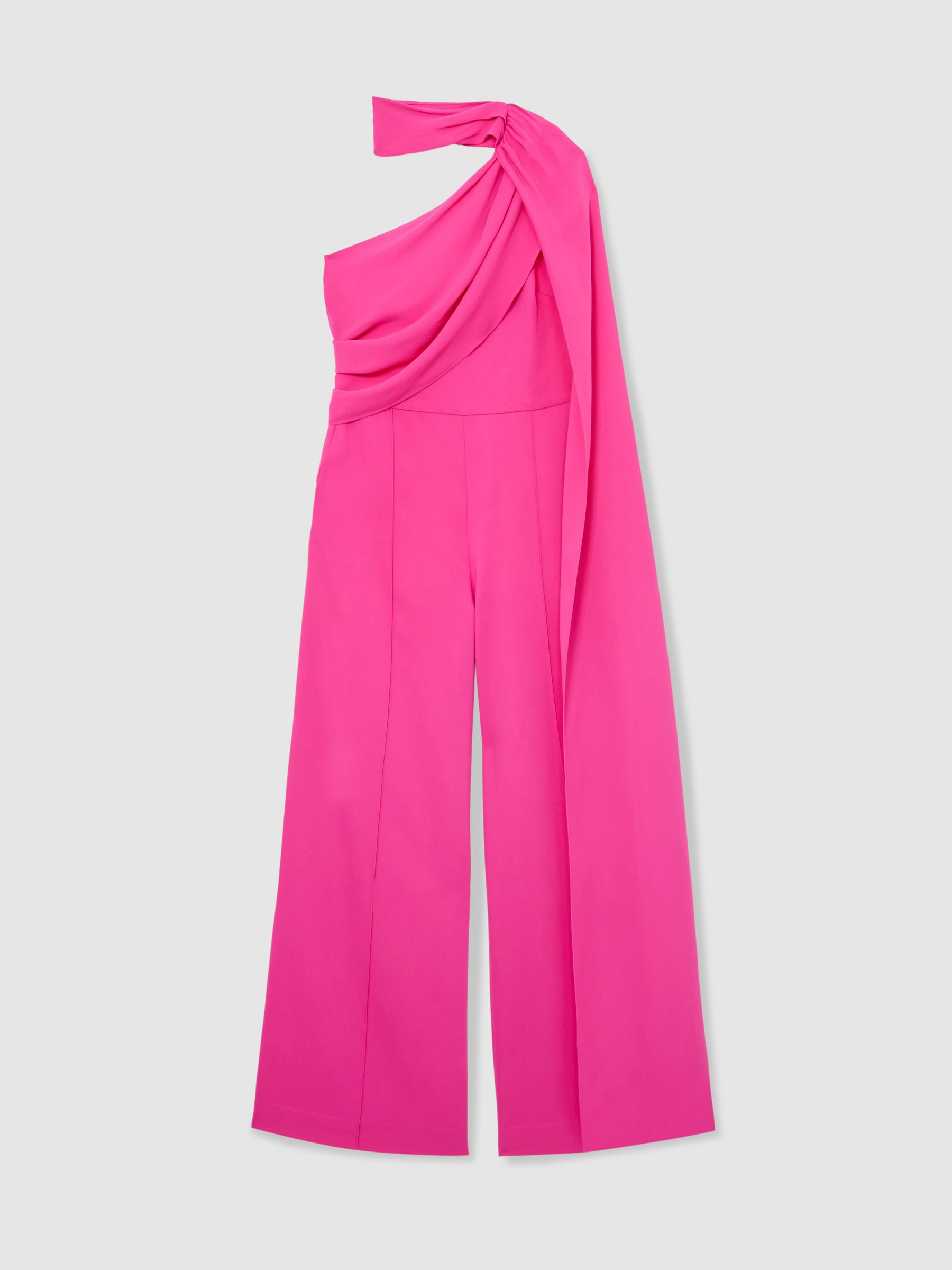 Petite One-Shoulder Drape Wide-Leg Jumpsuit in Raspberry Pink - Image 2 of 8