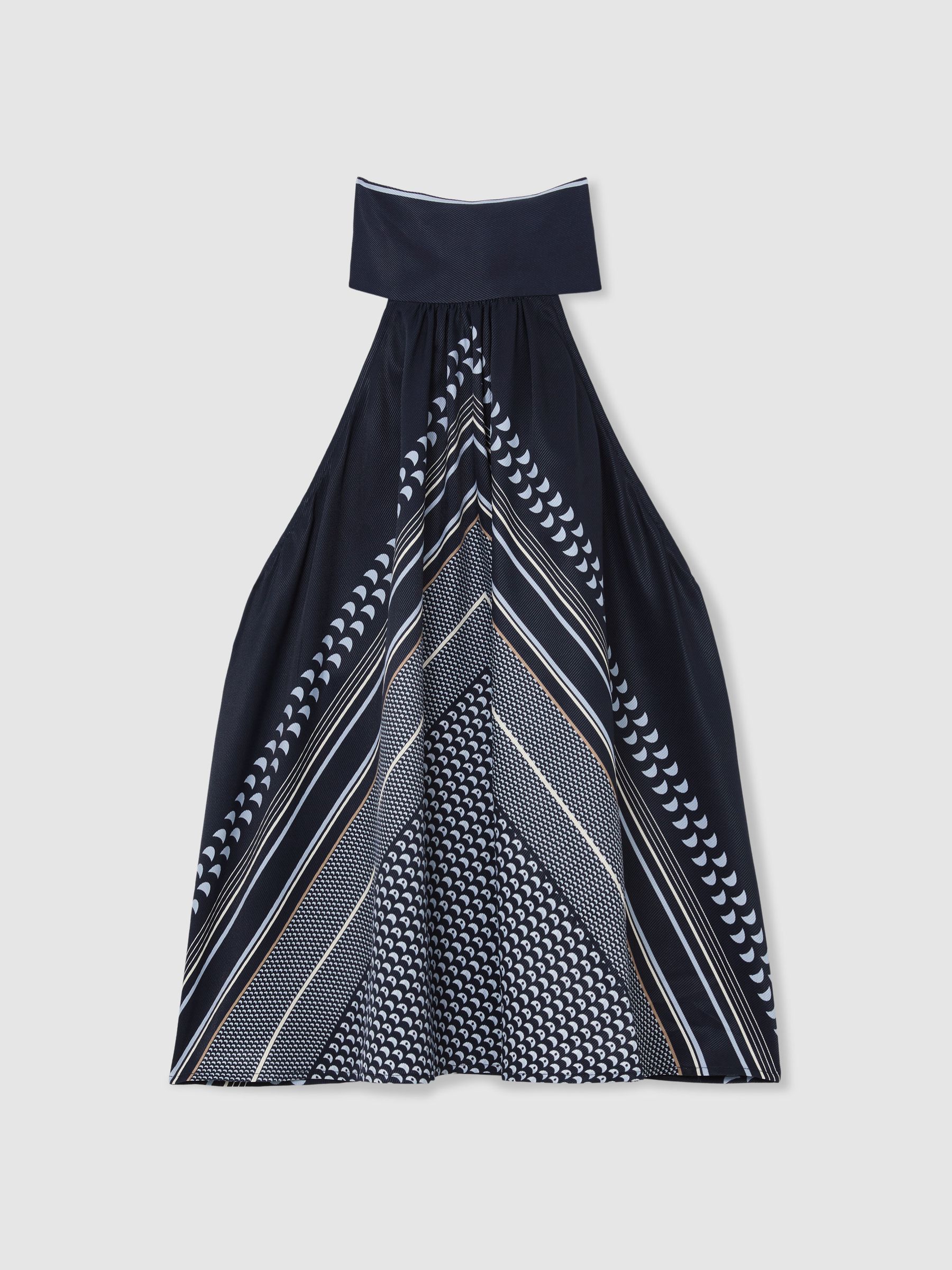 Scarf-Print Tie-Neck Sleeveless Top in Navy - image 1