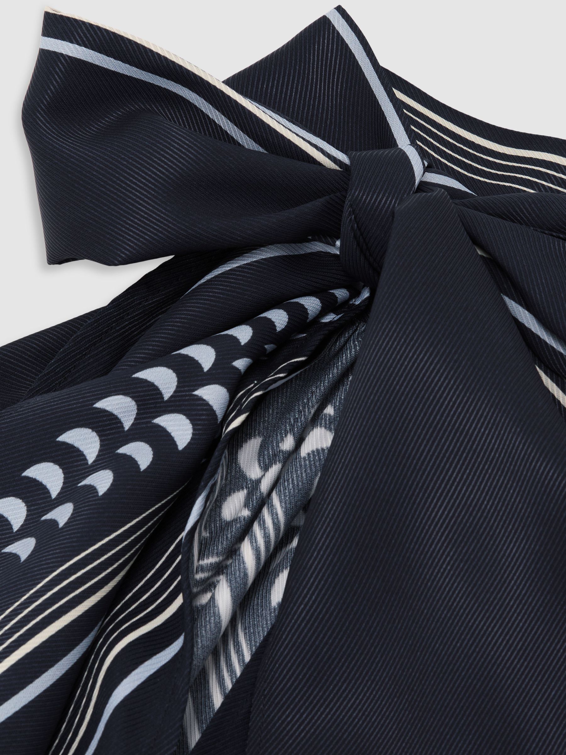 Scarf-Print Tie-Neck Sleeveless Top in Navy - image 3