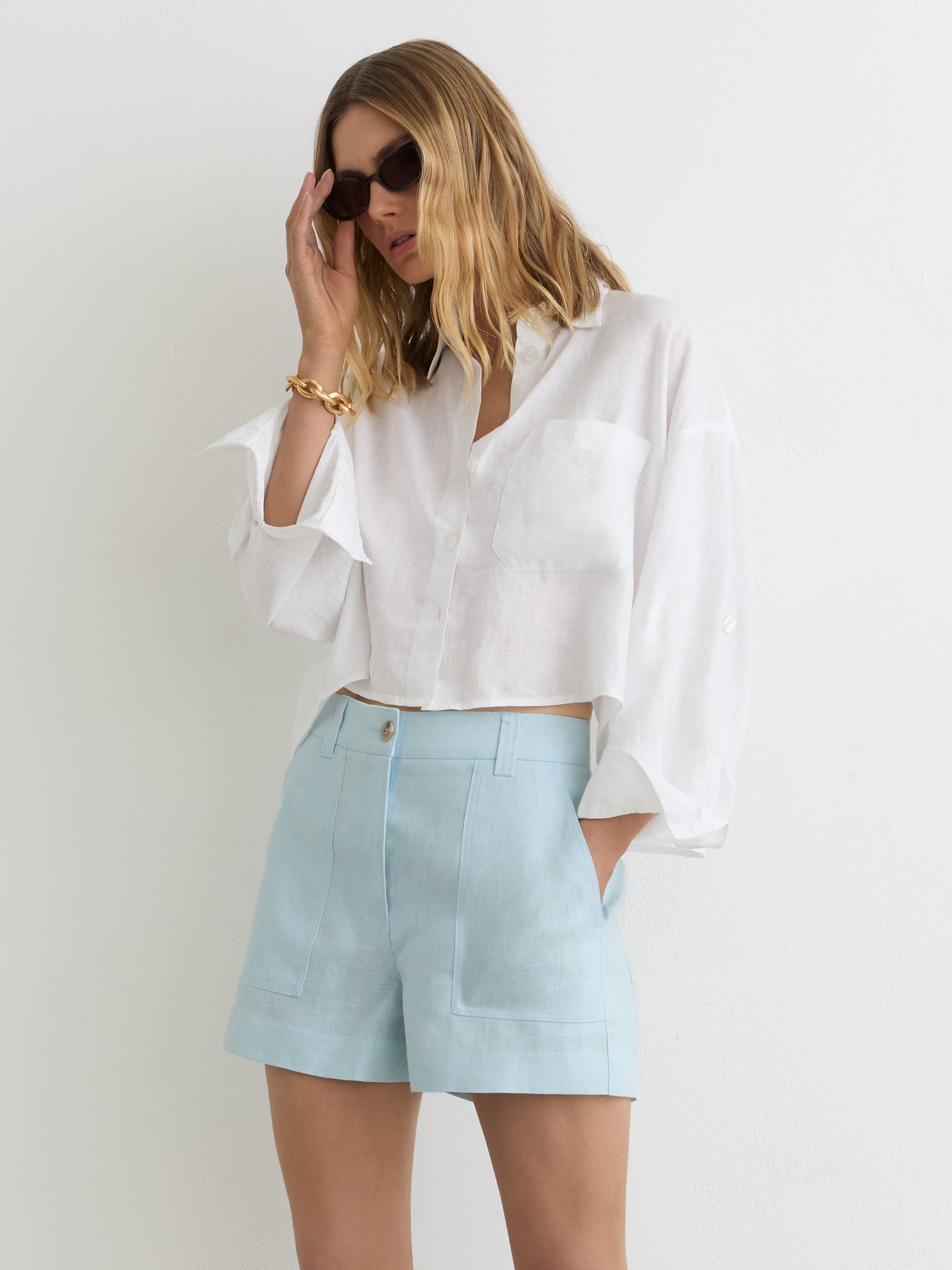Linen Chambray Shorts in Light Blue - image 3