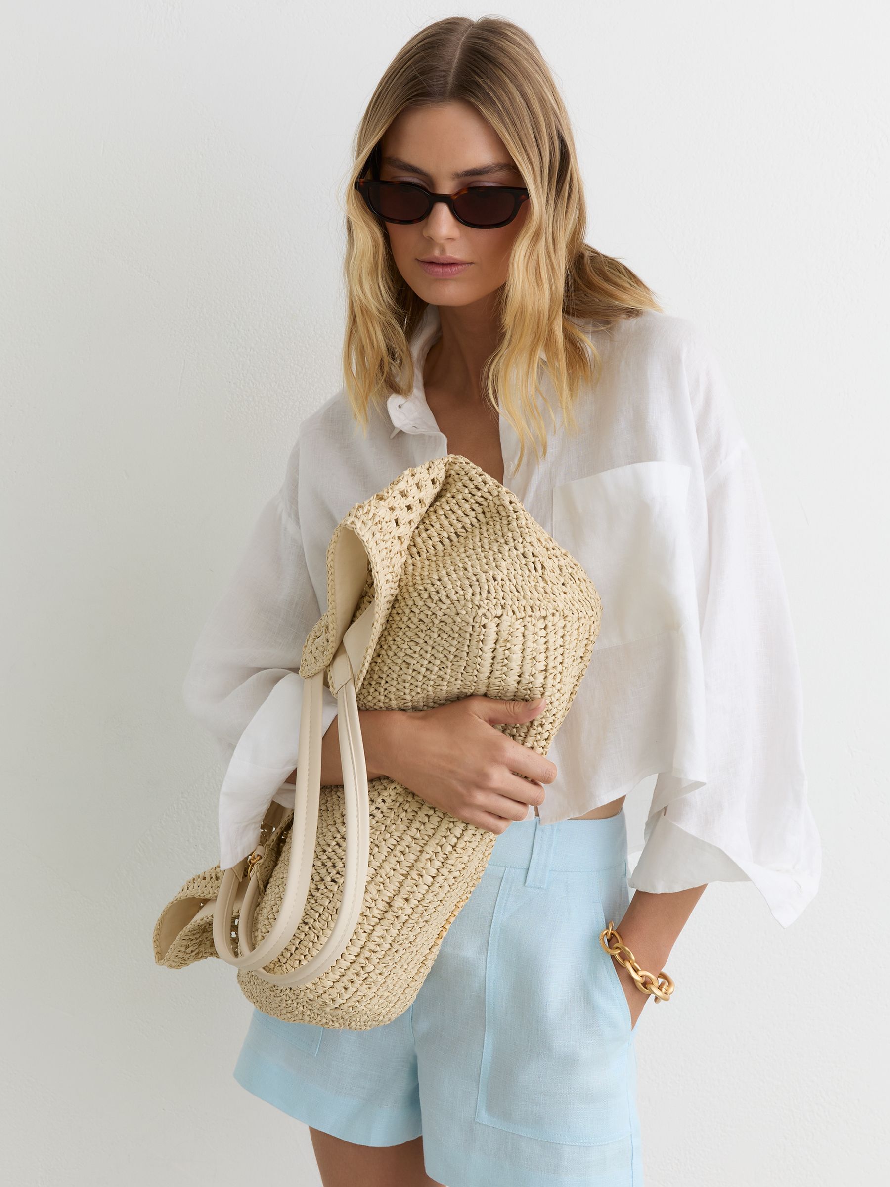 Linen Chambray Shorts in Light Blue - image 4