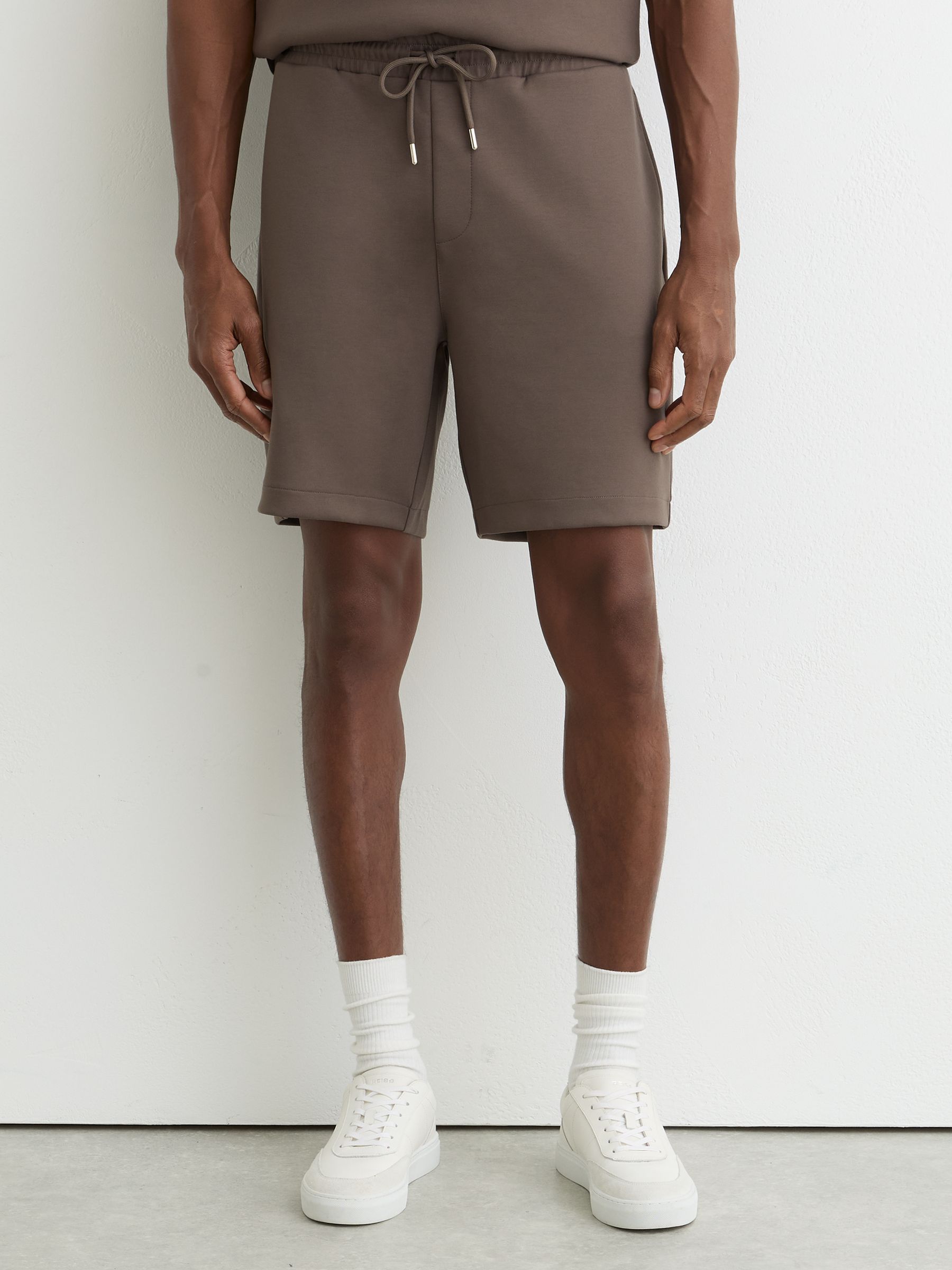 Premium Interlock Drawstring Shorts in Light Brown - Image 3 of 6