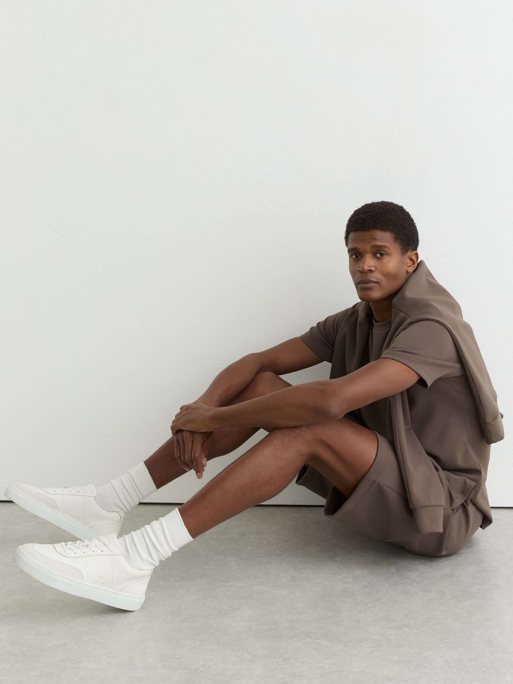 Premium Interlock Drawstring Shorts in Light Brown - Image 4 of 6