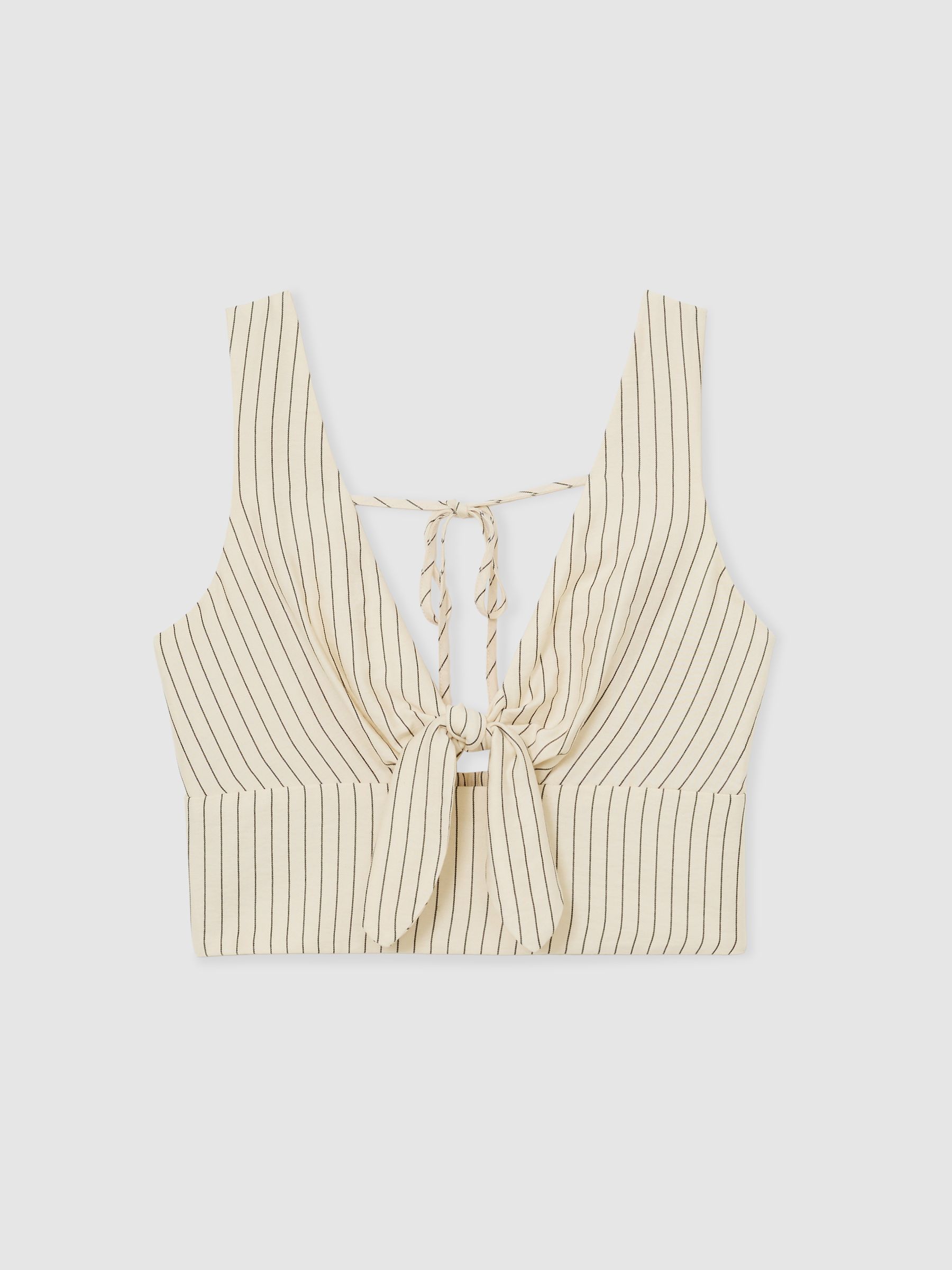 Pinstripe Tie-Front Cropped Top in Cream/Black - Image 2 of 6