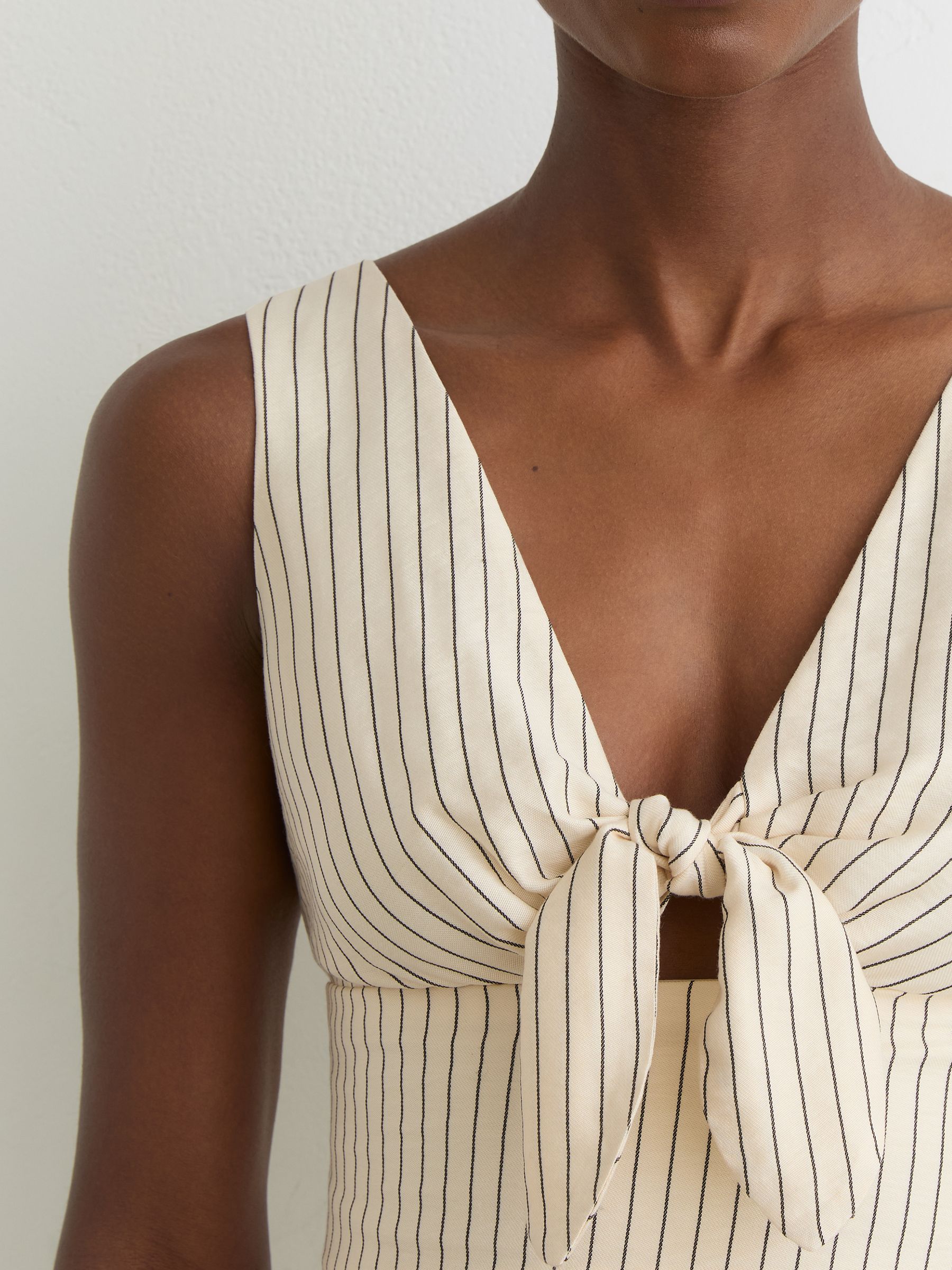 Pinstripe Tie-Front Cropped Top in Cream/Black - Image 4 of 6