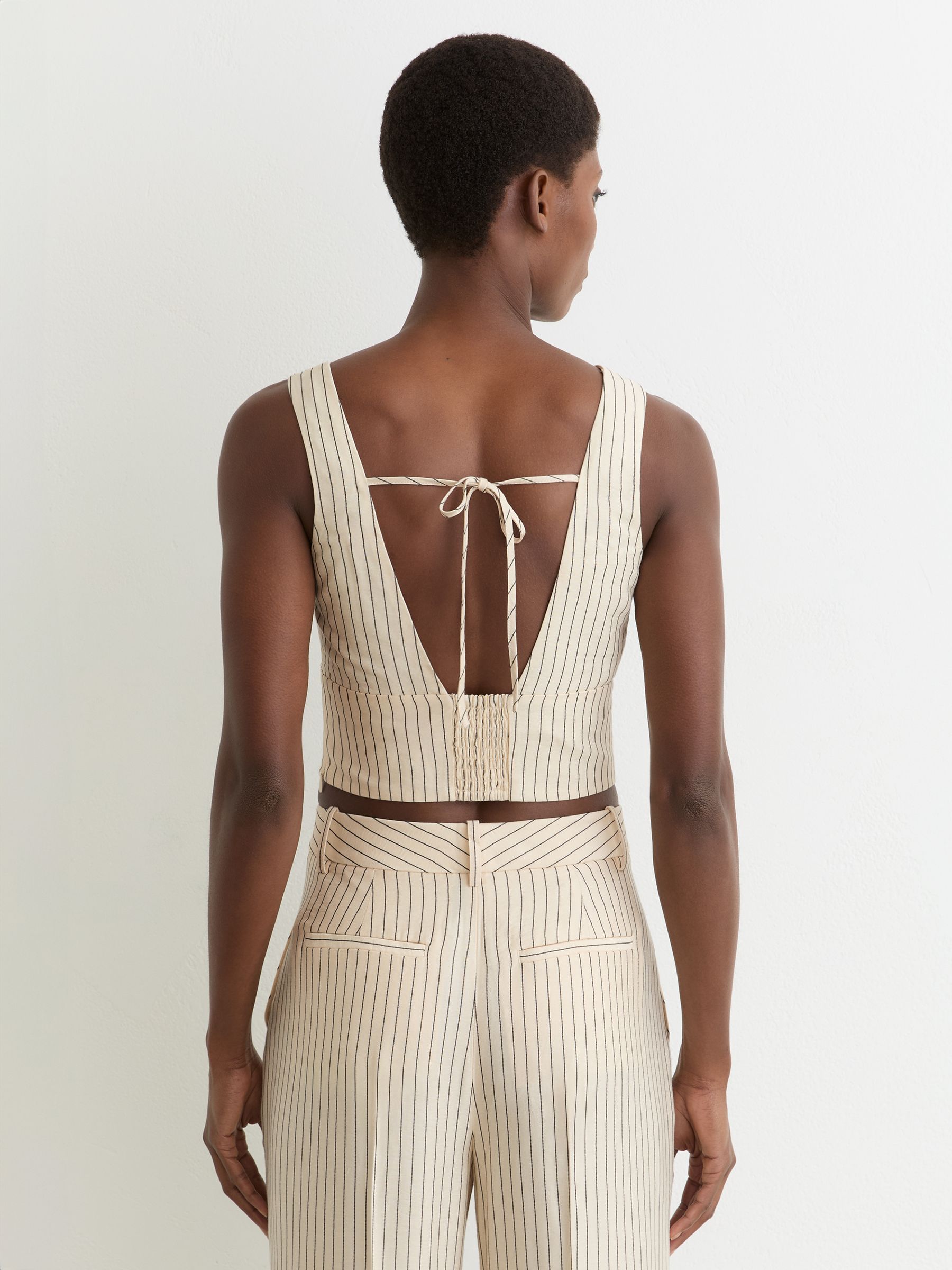 Pinstripe Tie-Front Cropped Top in Cream/Black - Image 5 of 6