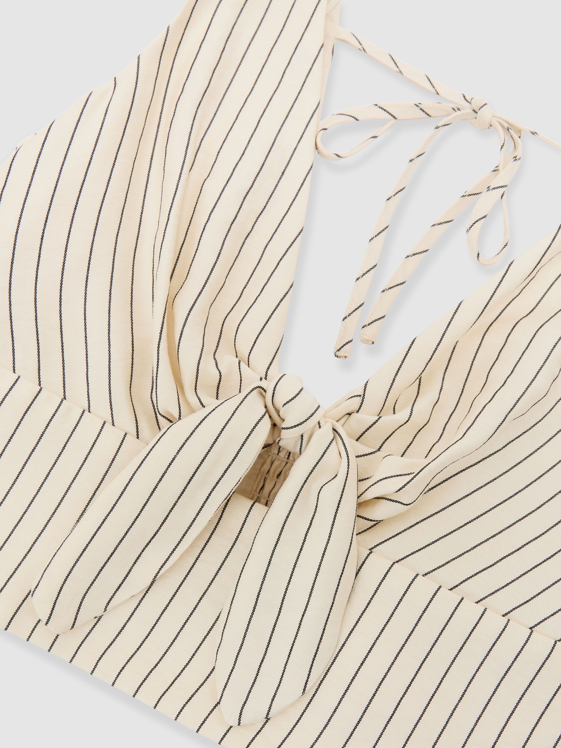 Pinstripe Tie-Front Cropped Top in Cream/Black - Image 6 of 6