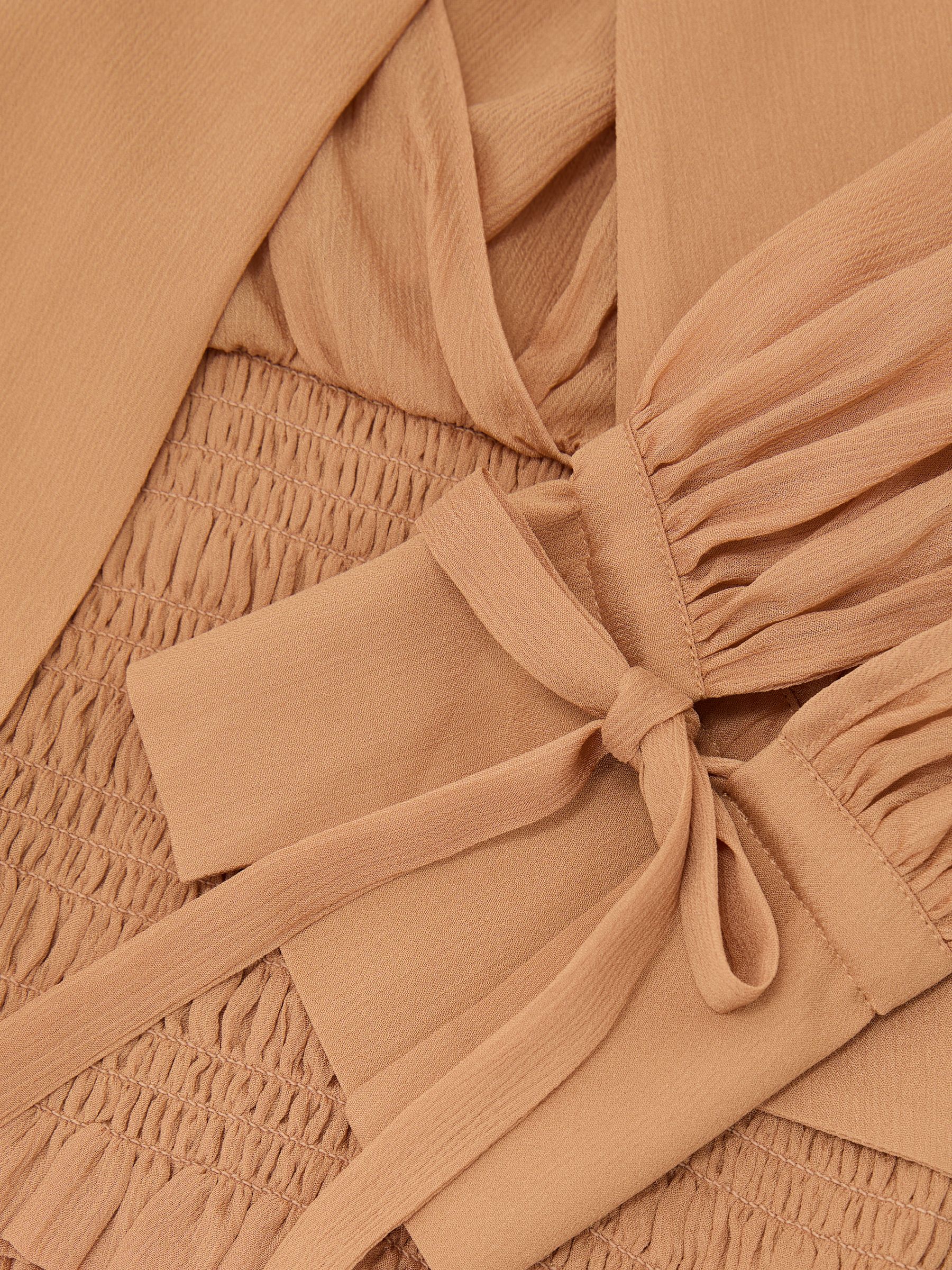 Sheer Tie-Neck Shirred Blouse in Rust Orange - image 4