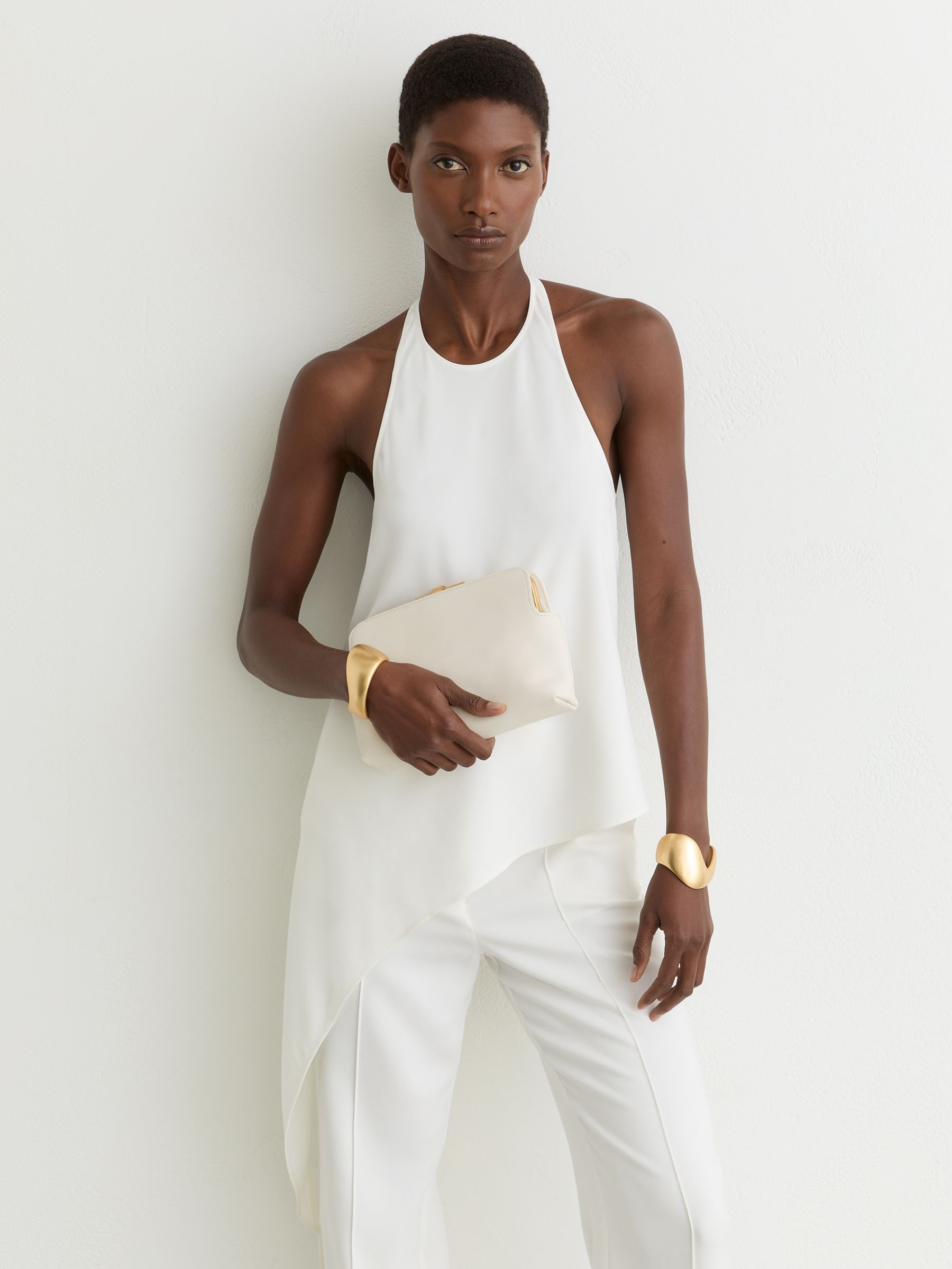 Asymmetric Draped Halterneck Top in Ivory - Image 1 of 7