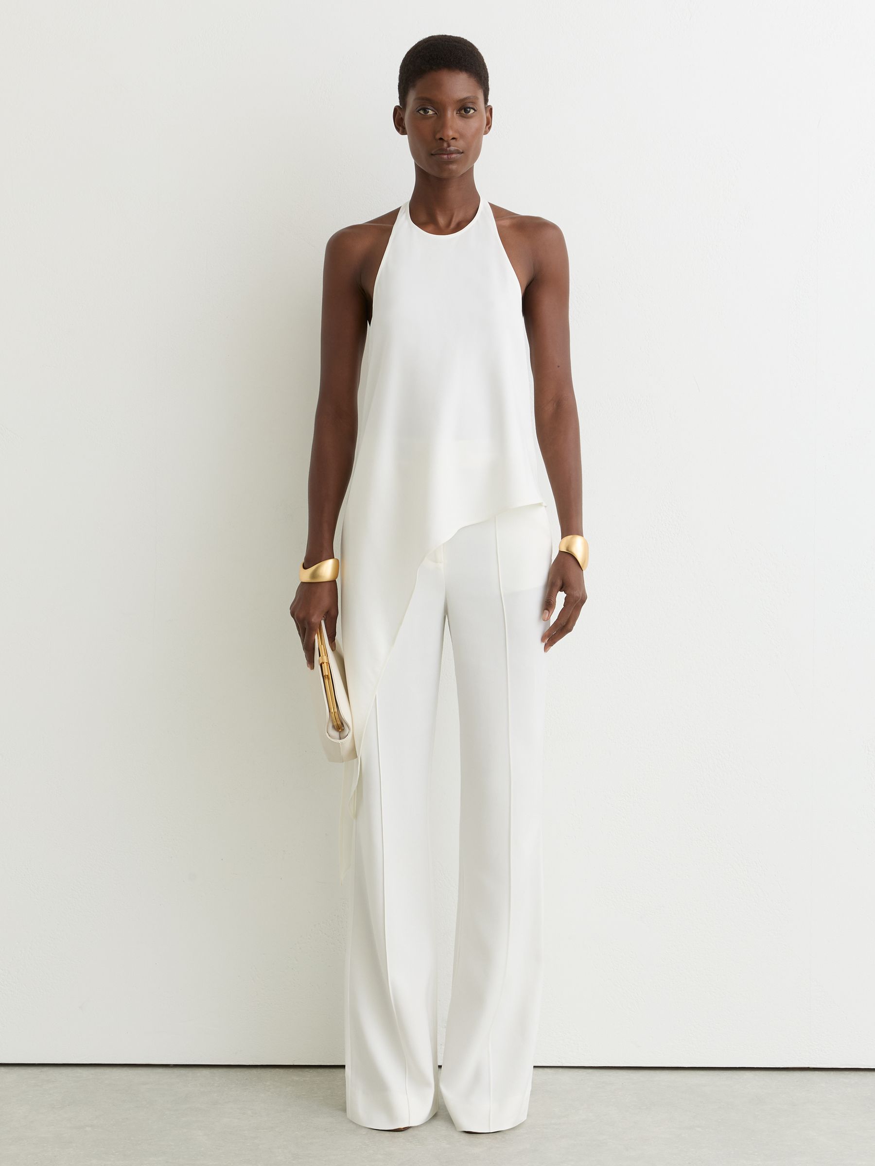 Asymmetric Draped Halterneck Top in Ivory - Image 3 of 7