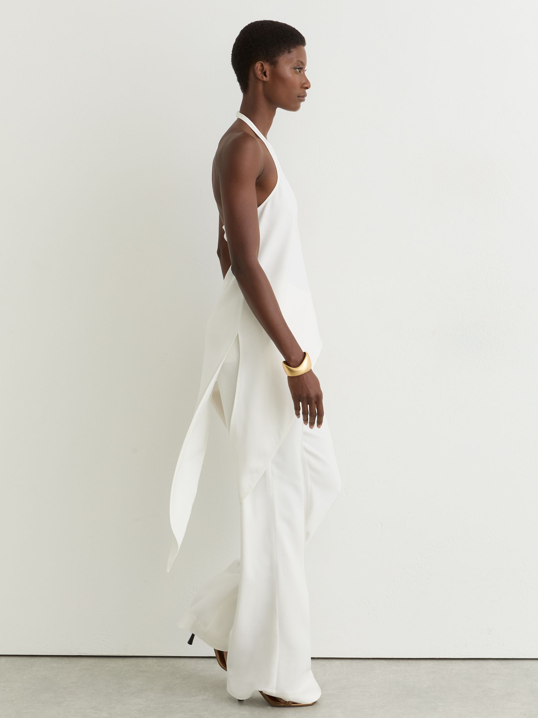 Asymmetric Draped Halterneck Top in Ivory - Image 4 of 7