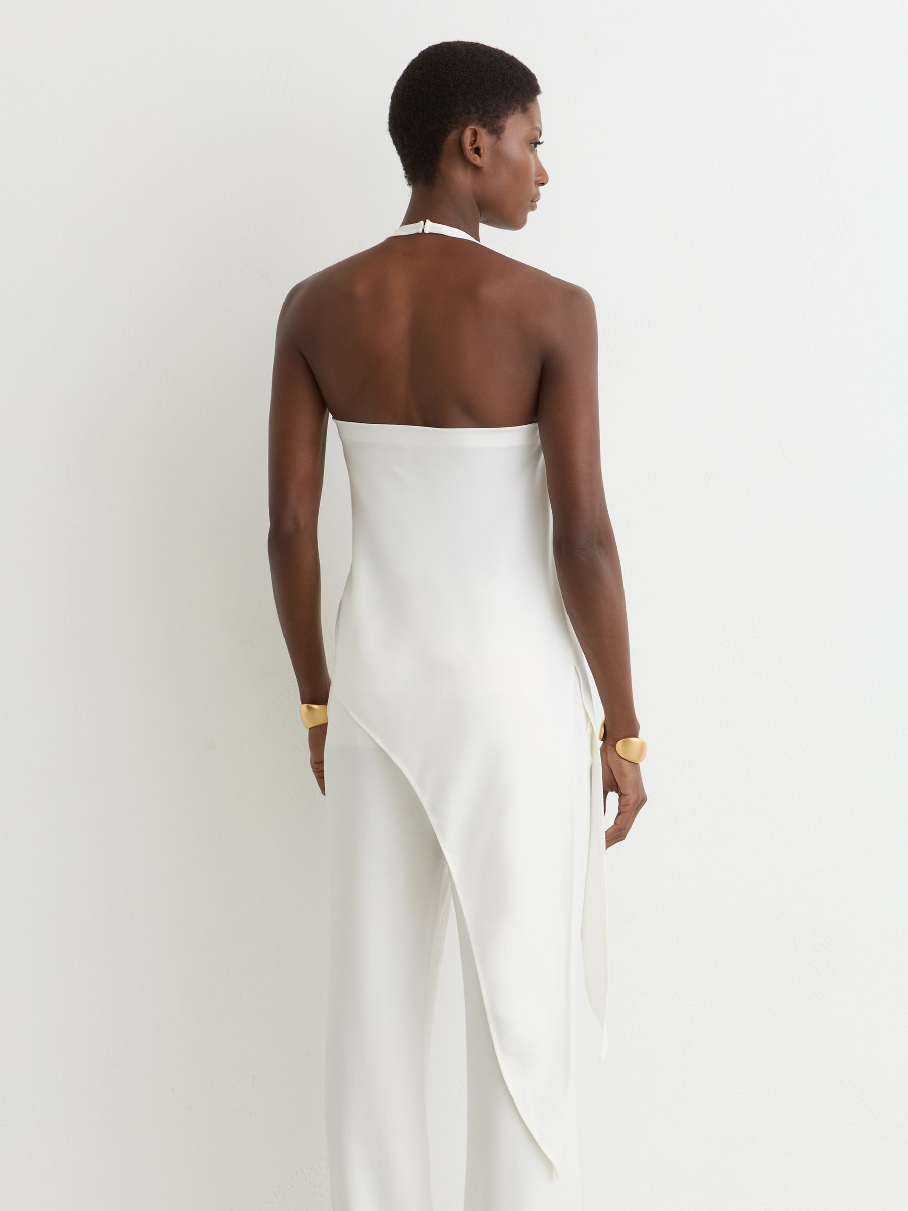 Asymmetric Draped Halterneck Top in Ivory - Image 6 of 7
