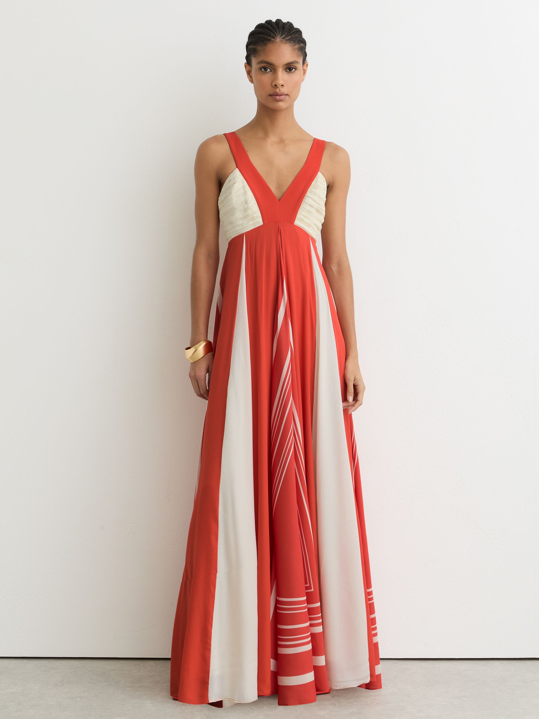 Empire-Line Printed Maxi Dress in Orange/Ivory - Image 1 of 7