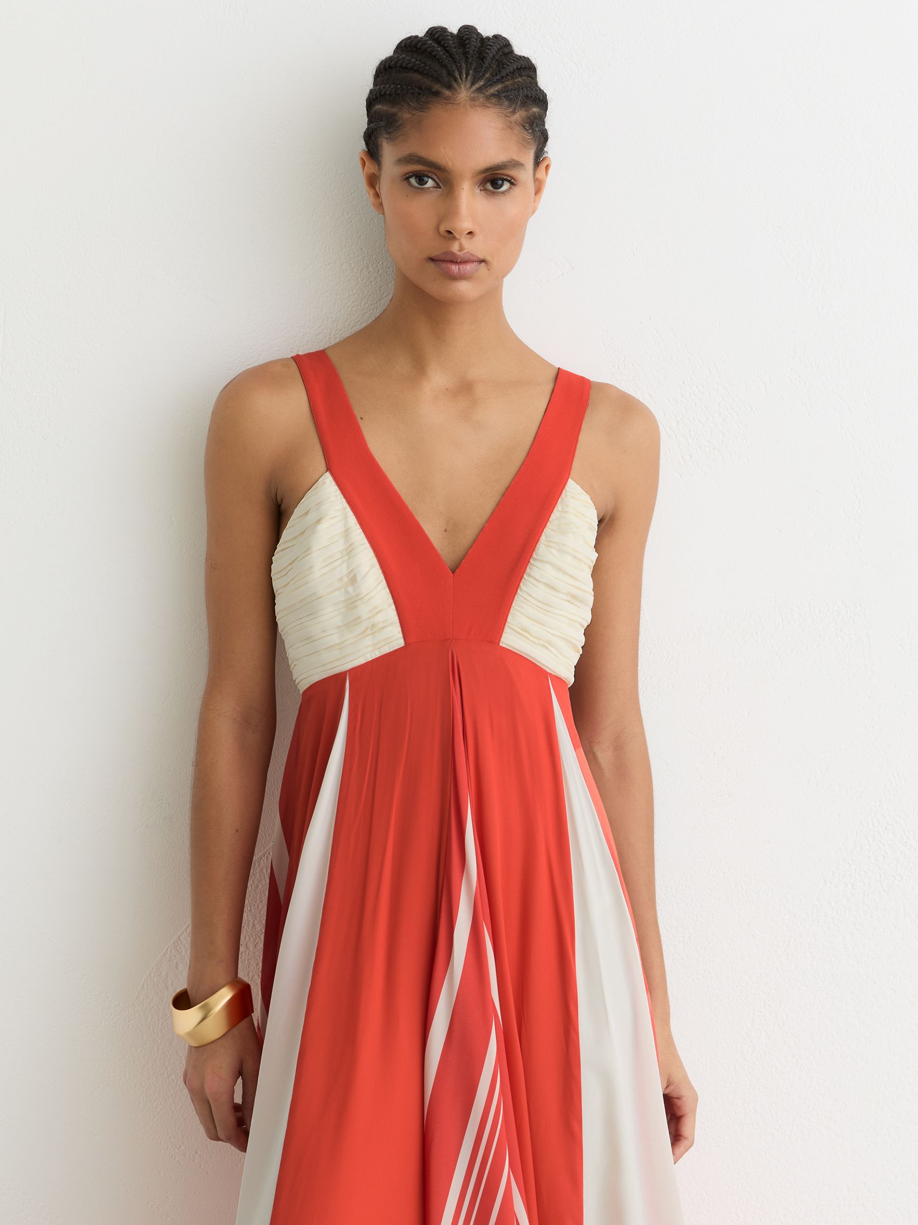 Empire-Line Printed Maxi Dress in Orange/Ivory - Image 3 of 7