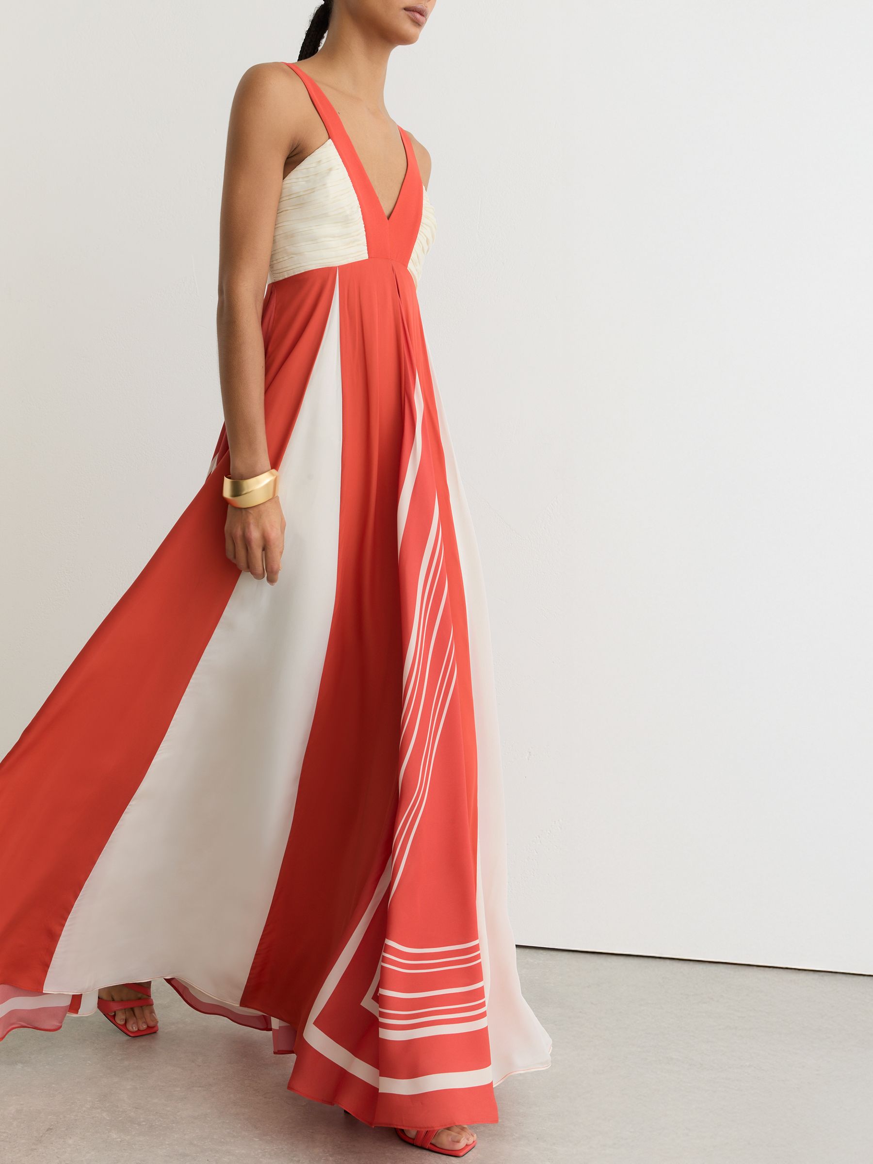 Empire-Line Printed Maxi Dress in Orange/Ivory - Image 5 of 7