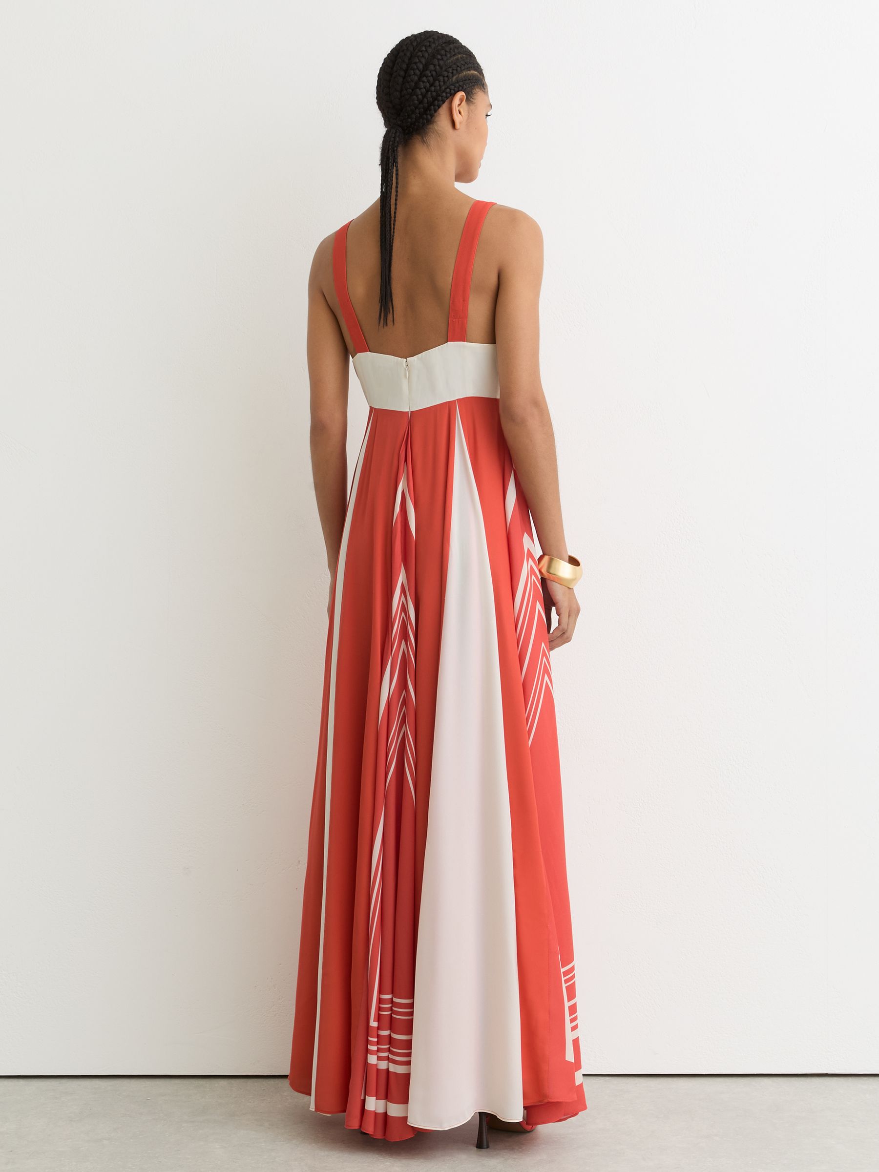 Empire-Line Printed Maxi Dress in Orange/Ivory - Image 6 of 7