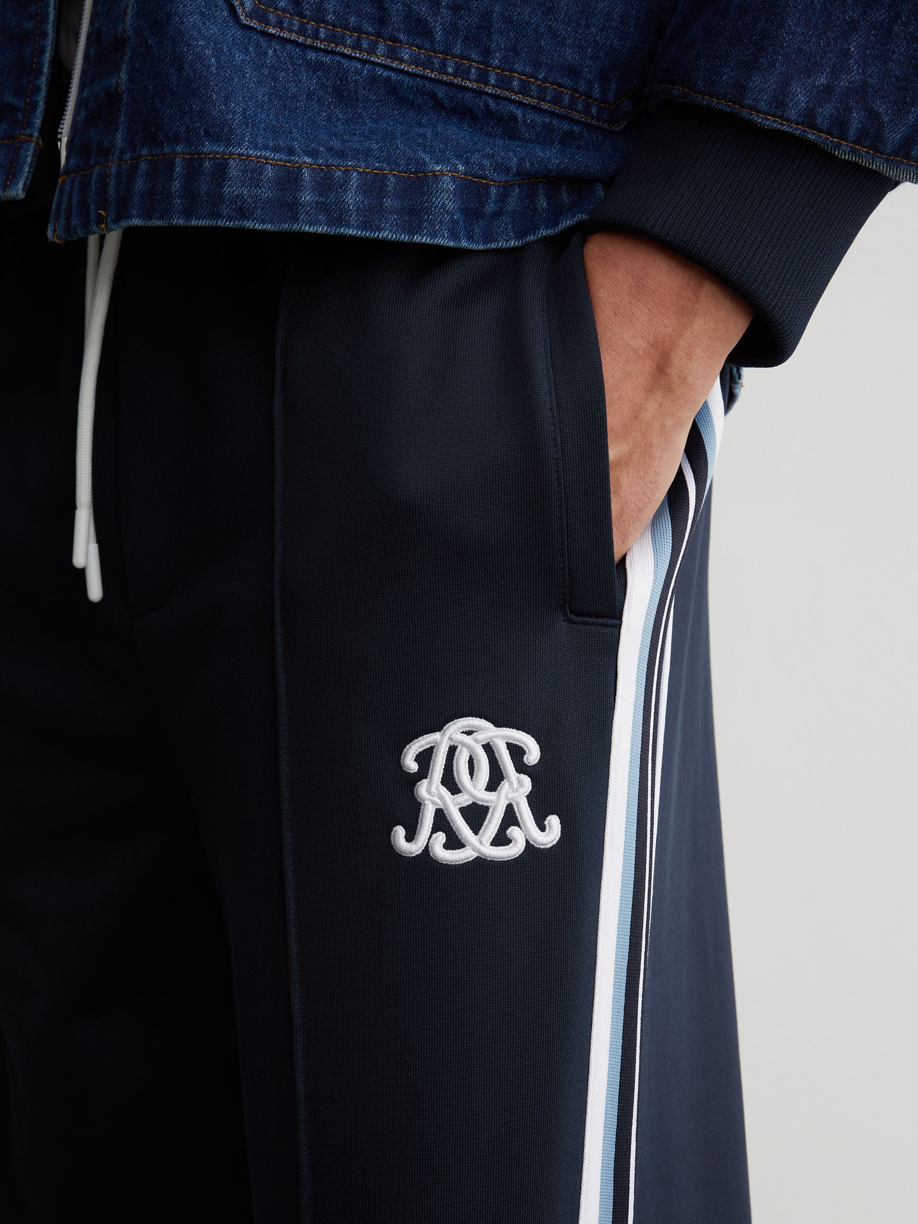 Monogram Tape-Detail Relaxed Joggers in Navy - Image 4 of 7