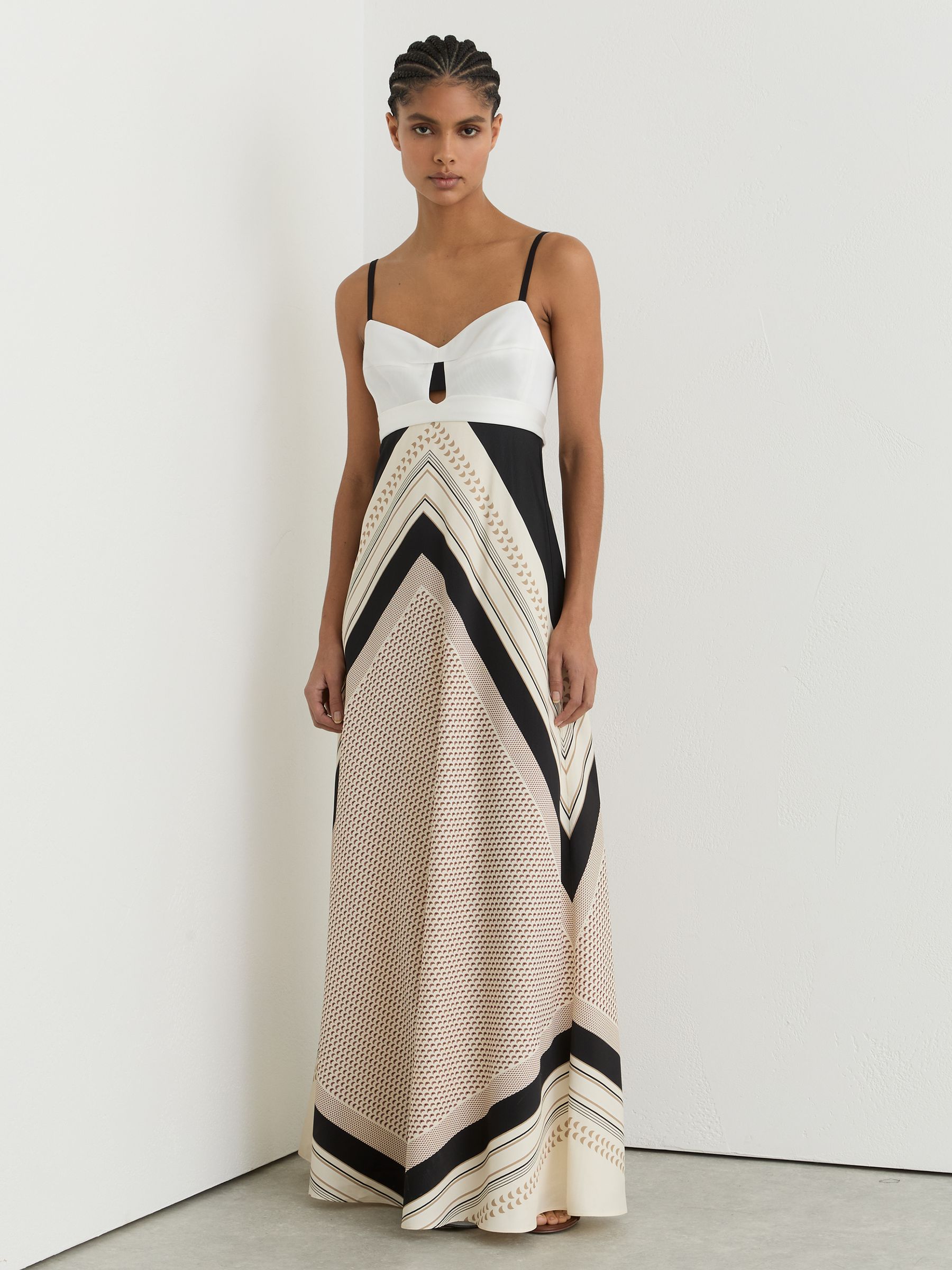 Petite Scarf-Print Tie-Back Maxi Dress in Ivory/Black - Image 1 of 9