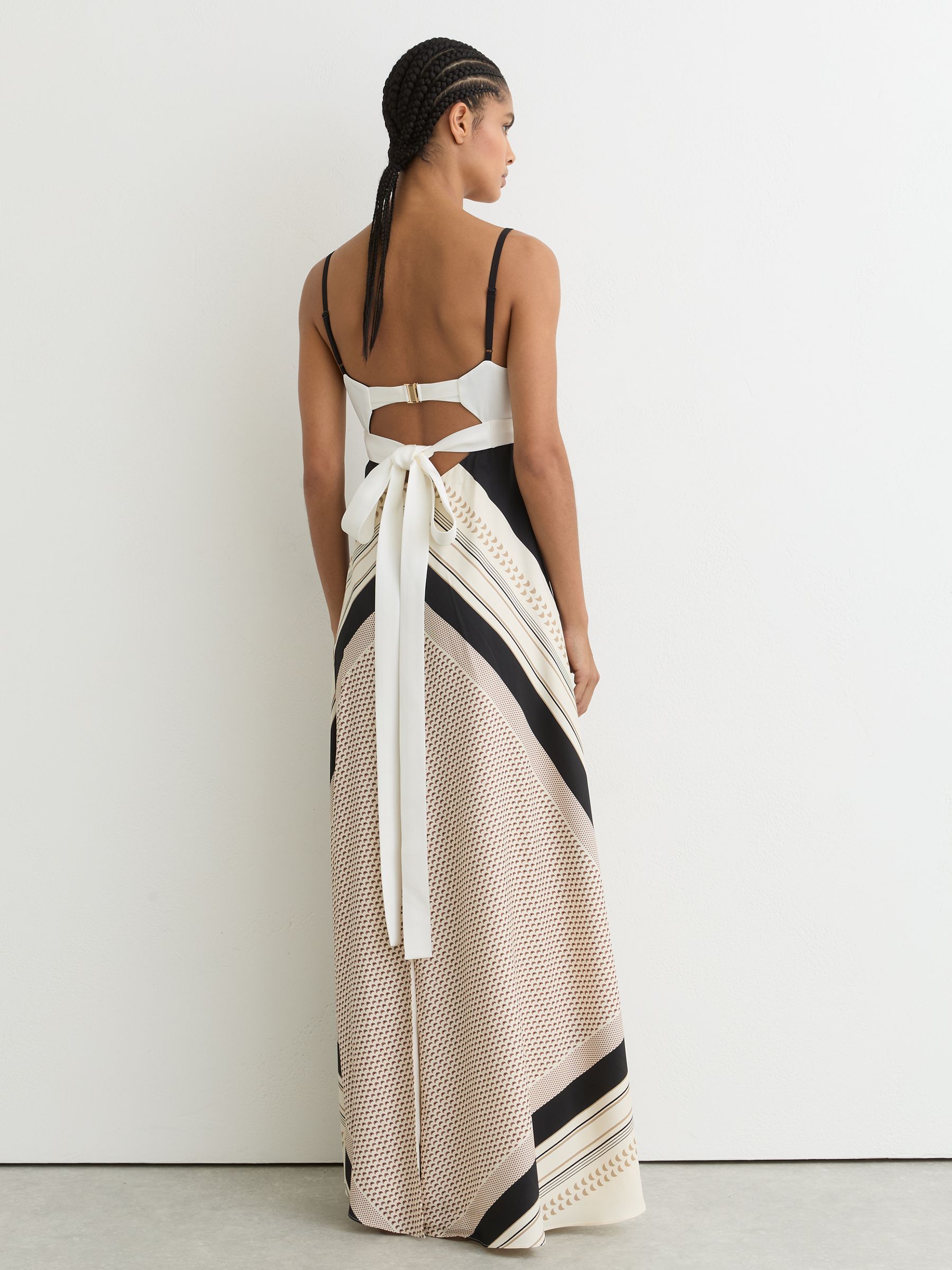Petite Scarf-Print Tie-Back Maxi Dress in Ivory/Black - Image 6 of 9