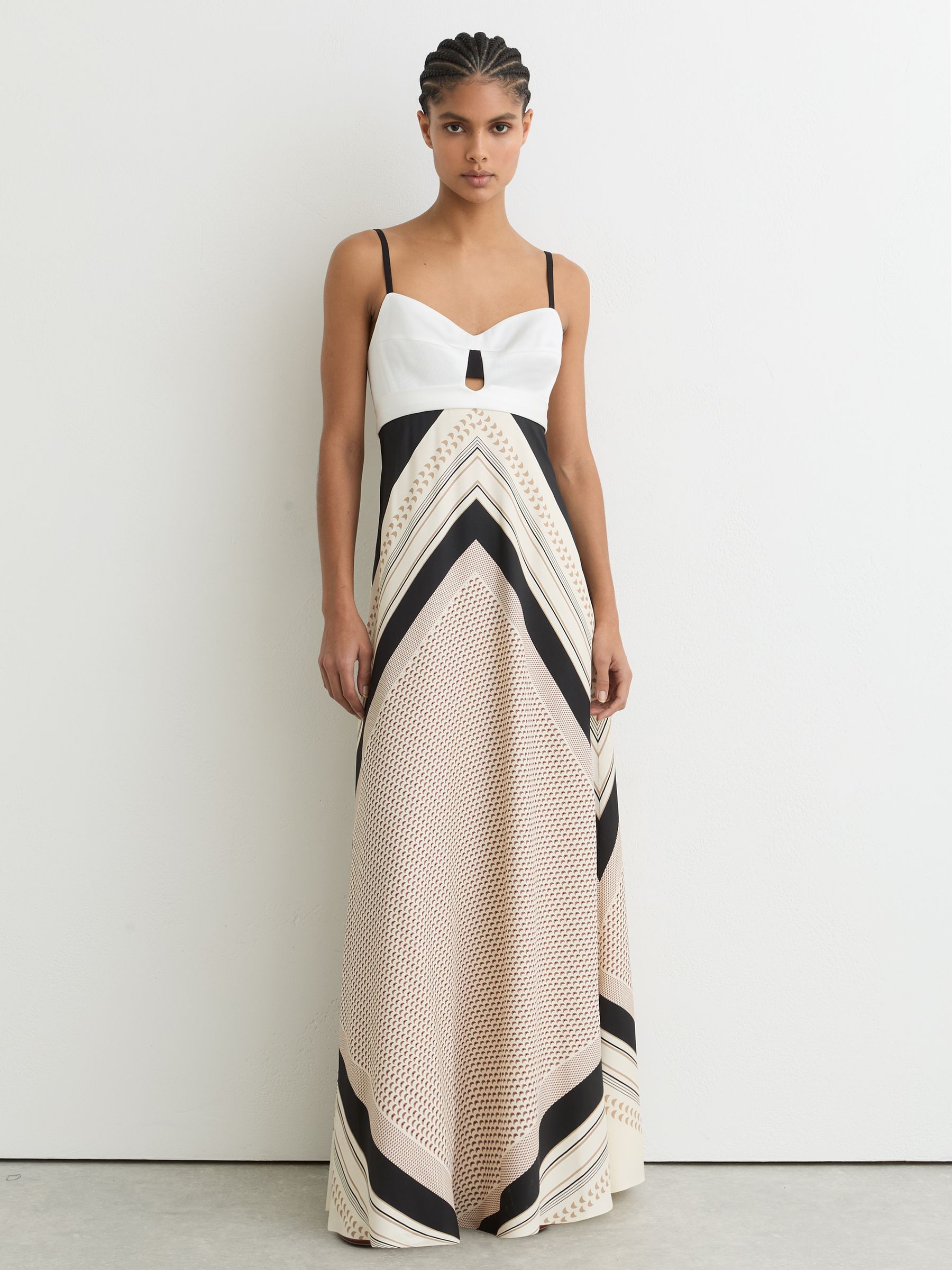 Petite Scarf-Print Tie-Back Maxi Dress in Ivory/Black - Image 7 of 9