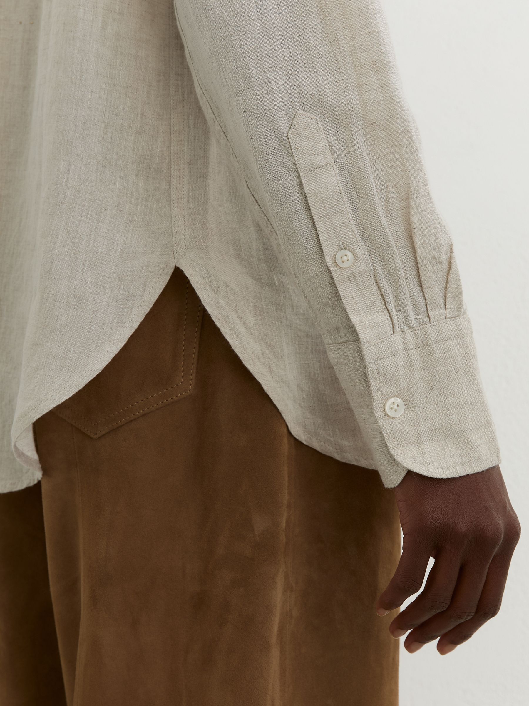 Linen Patch-Pocket Long-Sleeve Shirt in Beige Neutral - Image 4 of 6
