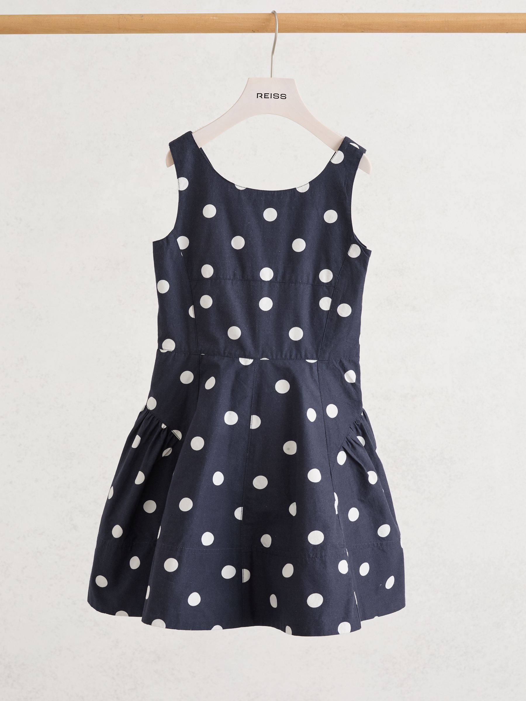 3-9 yrs Cotton Polka-Dot Sleeveless Dress in Navy/Ivory - Image 1 of 4 3-9 yrs Cotton Polka-Dot Sleeveless Dress in Navy/Ivory - Image 1 of 4