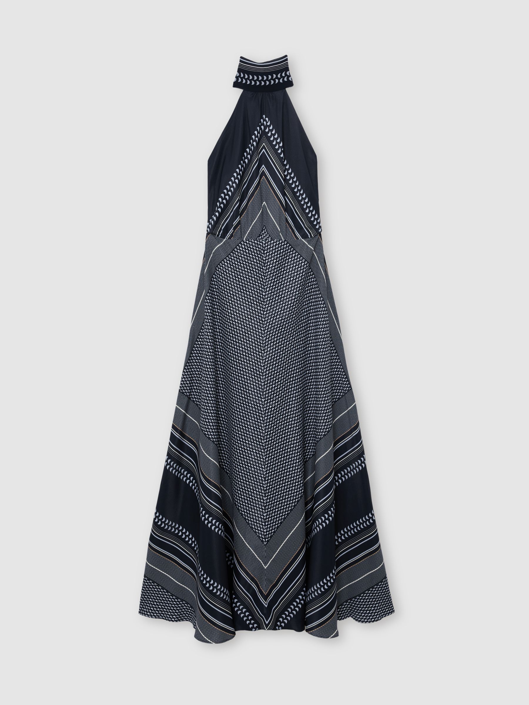 Scarf-Print Tie-Neck Maxi Dress in Navy - image 1