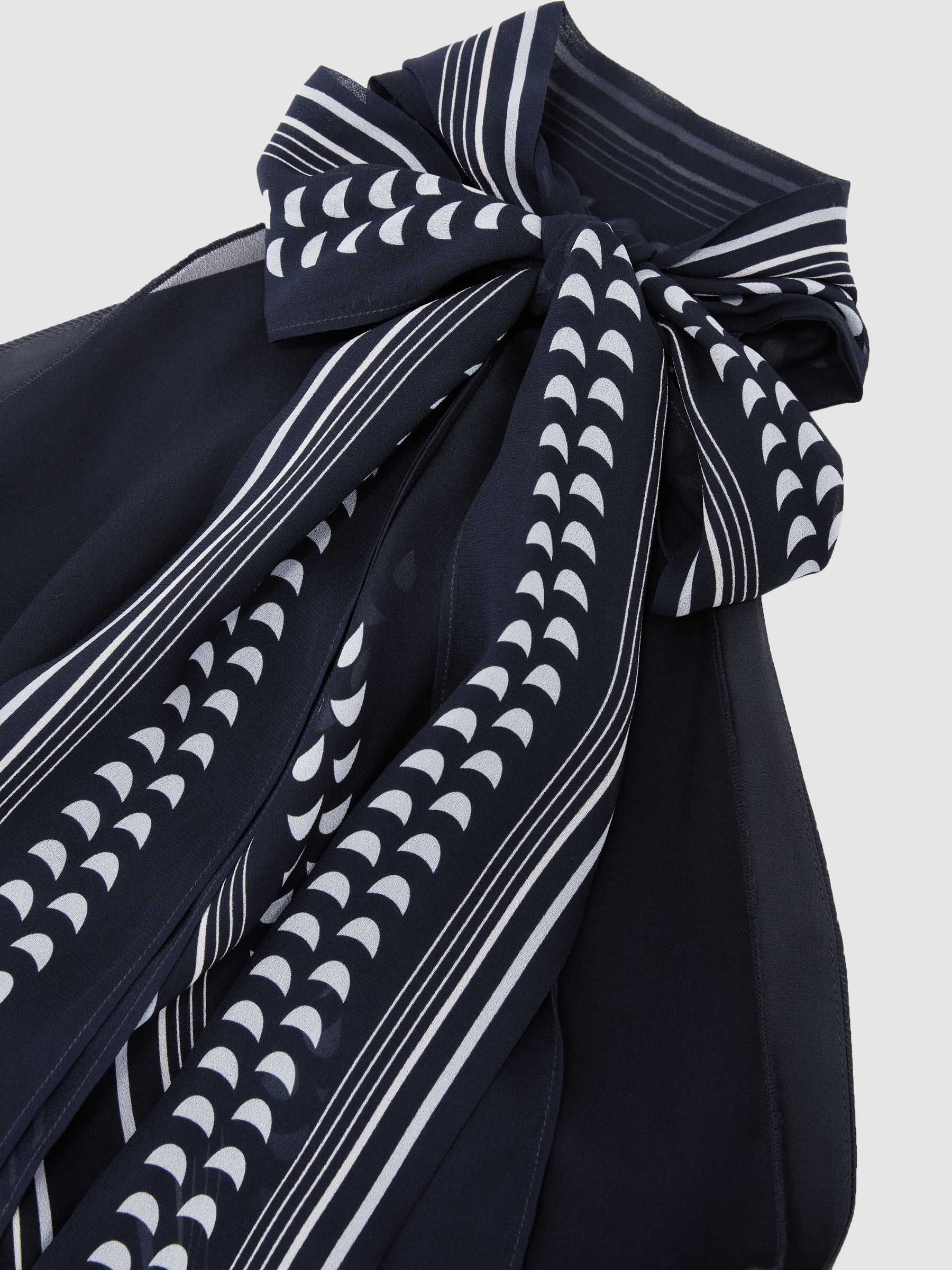 Scarf-Print Tie-Neck Maxi Dress in Navy - image 4