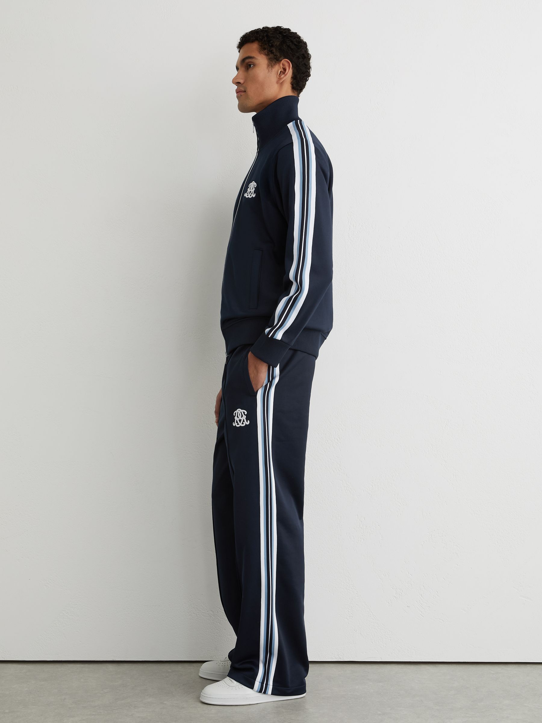 Monogram Relaxed Dual-Zip Track Jacket in Navy - Image 3 of 7