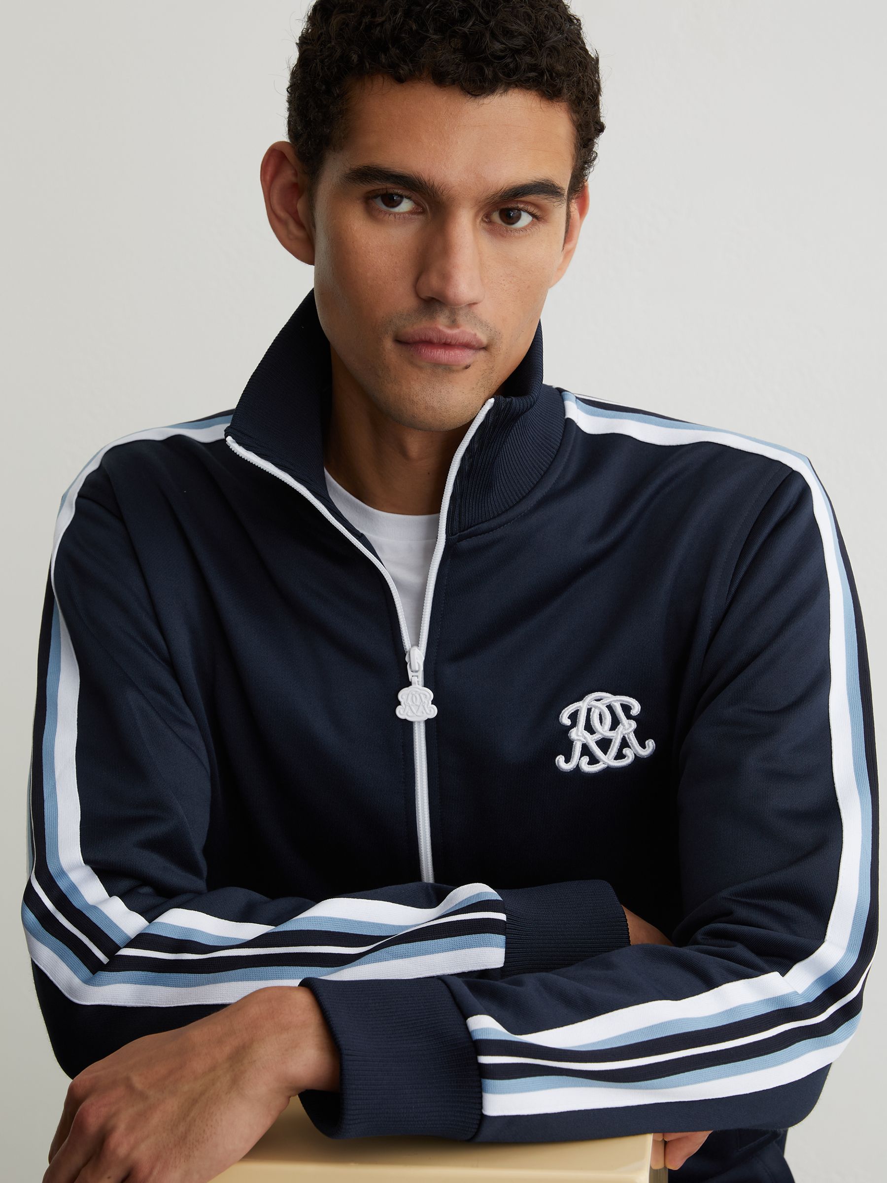 Monogram Relaxed Dual-Zip Track Jacket in Navy - Image 4 of 7