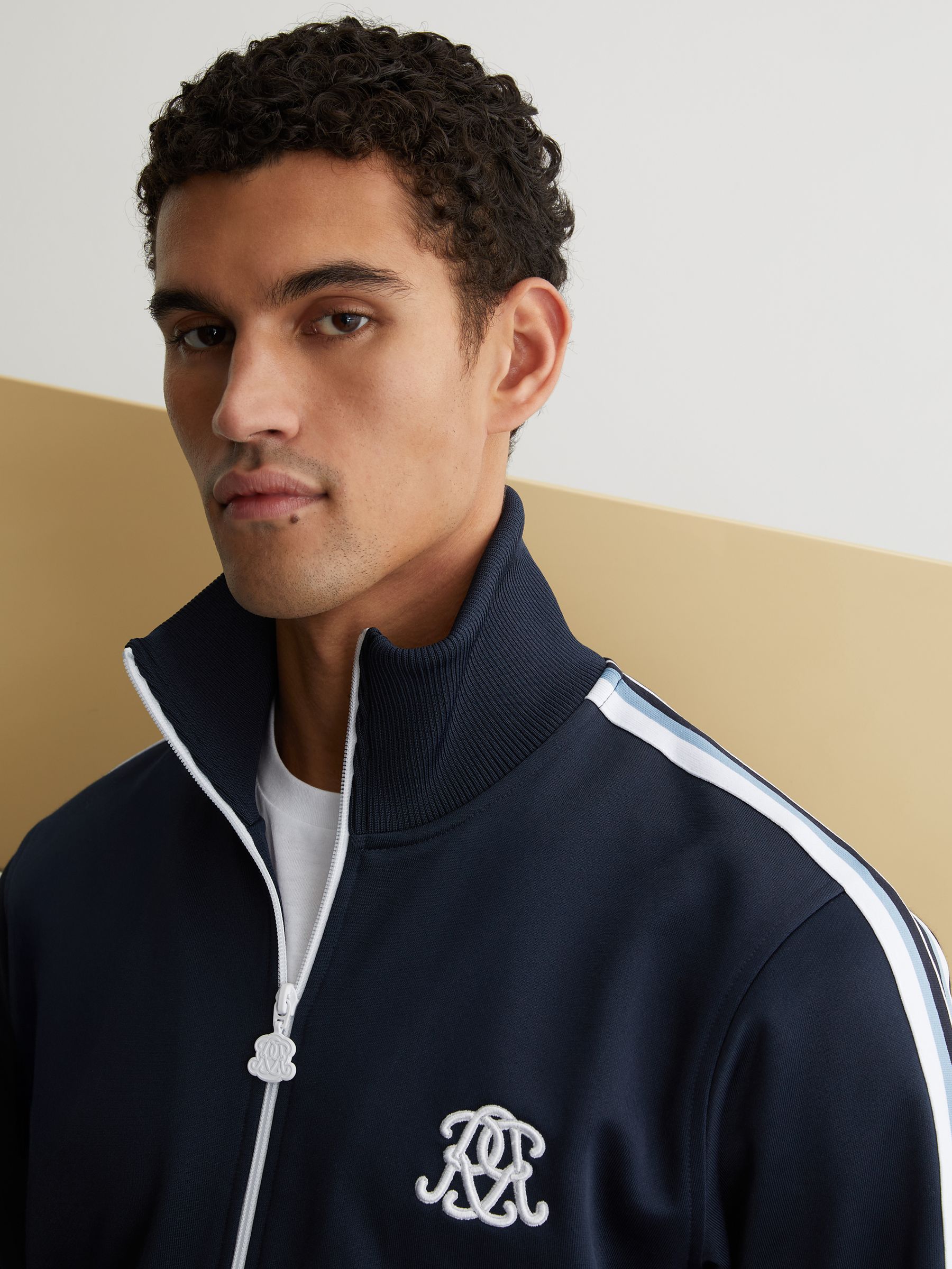 Monogram Relaxed Dual-Zip Track Jacket in Navy - Image 5 of 7