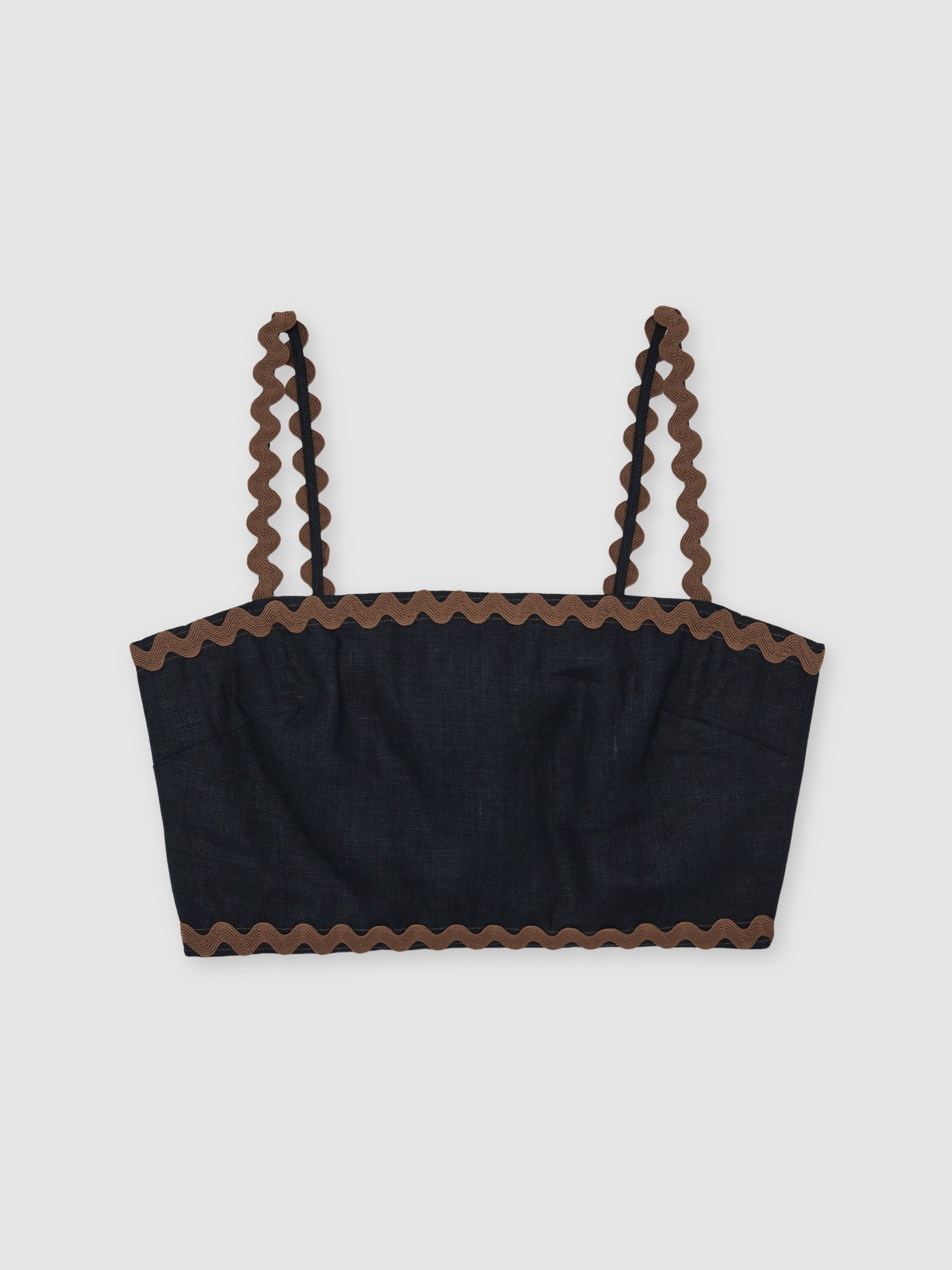 Débardeur Raccourci en Lin à bordure ondulée, bleu marine/Marron - Image 2 de 6