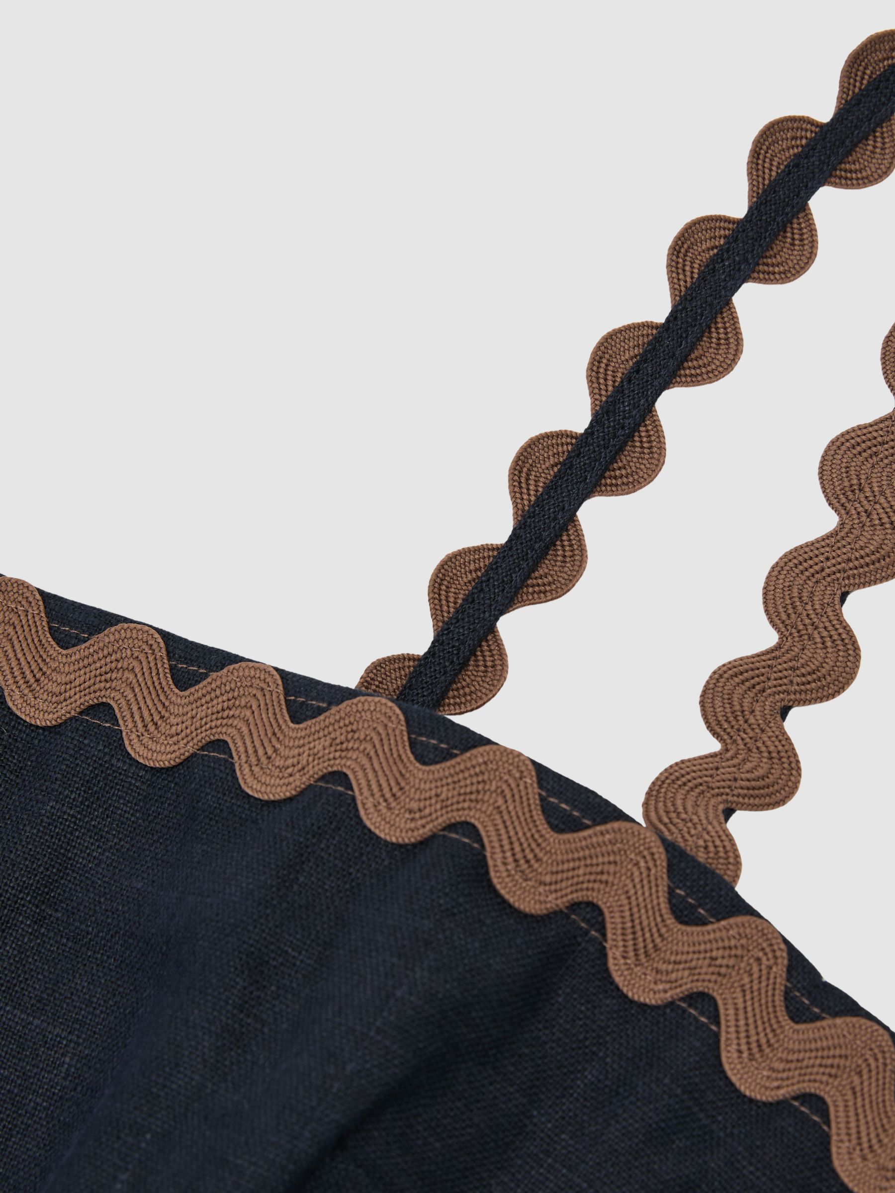 Linen Wave-Trim Cropped Cami Top in Navy/Brown - image 3