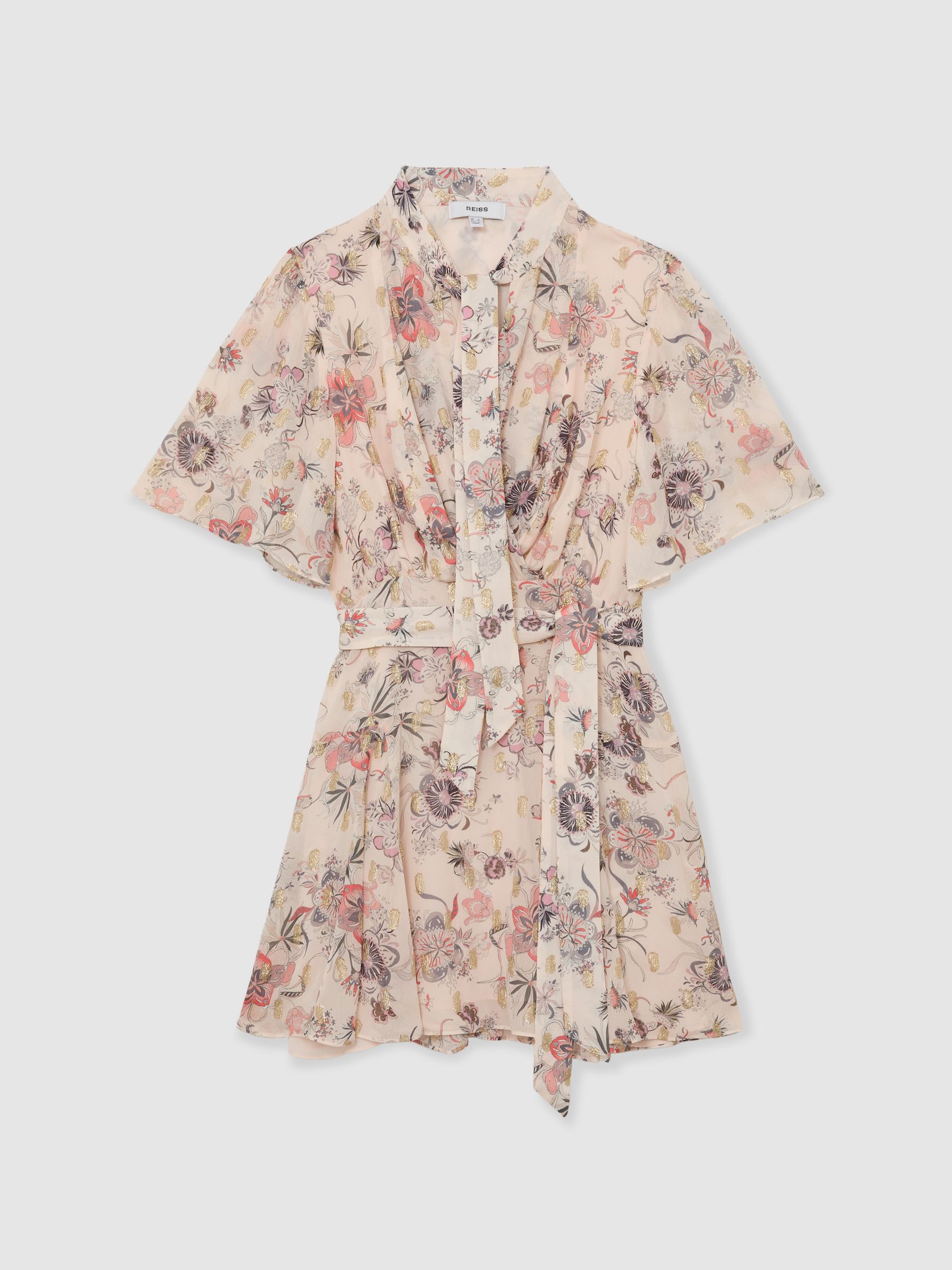 Metallic-Floral Flippy Mini Dress in Neutral - image 1