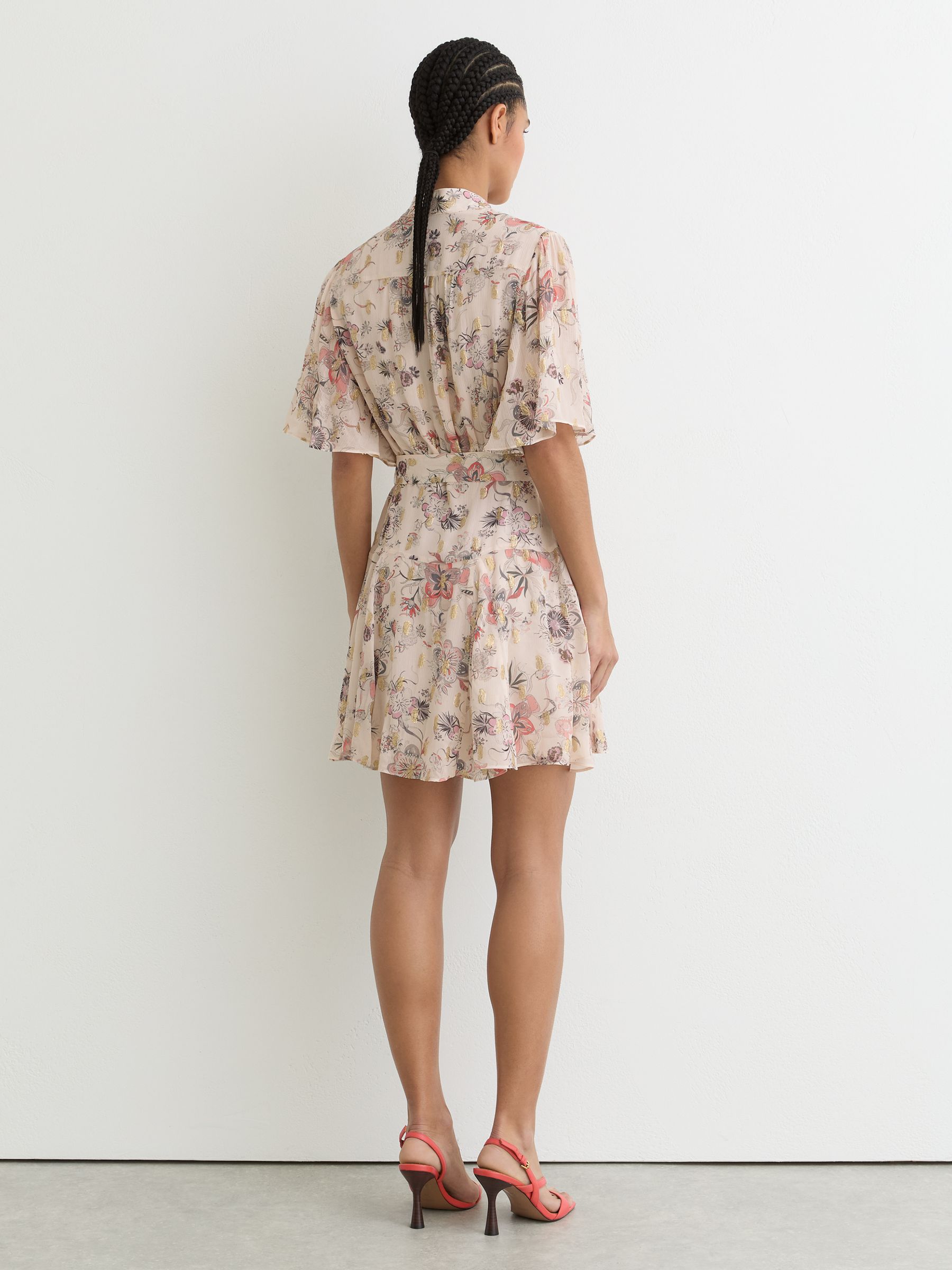 Metallic-Floral Flippy Mini Dress in Neutral - image 4