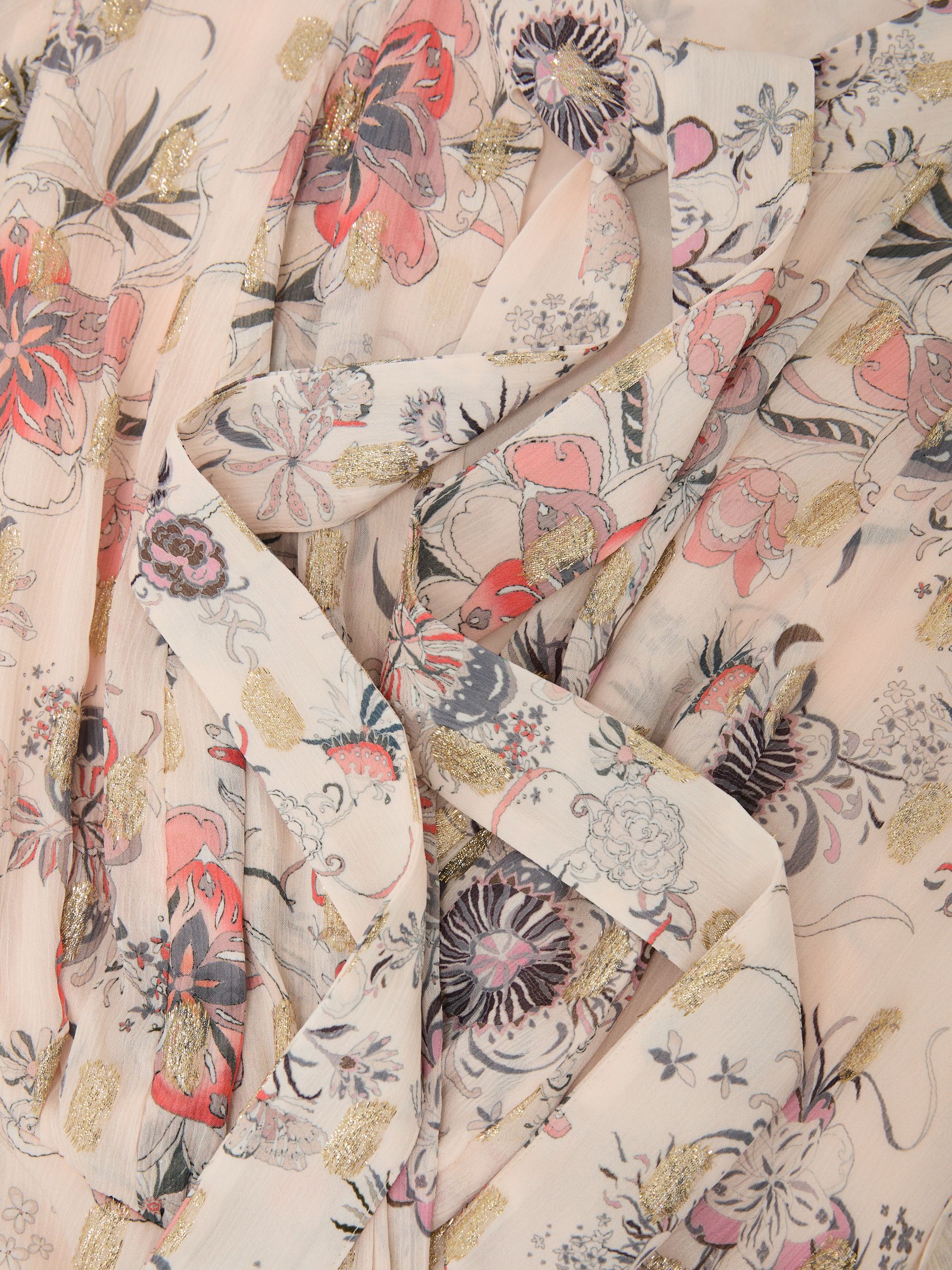 Metallic-Floral Flippy Mini Dress in Neutral - Image 6 of 6