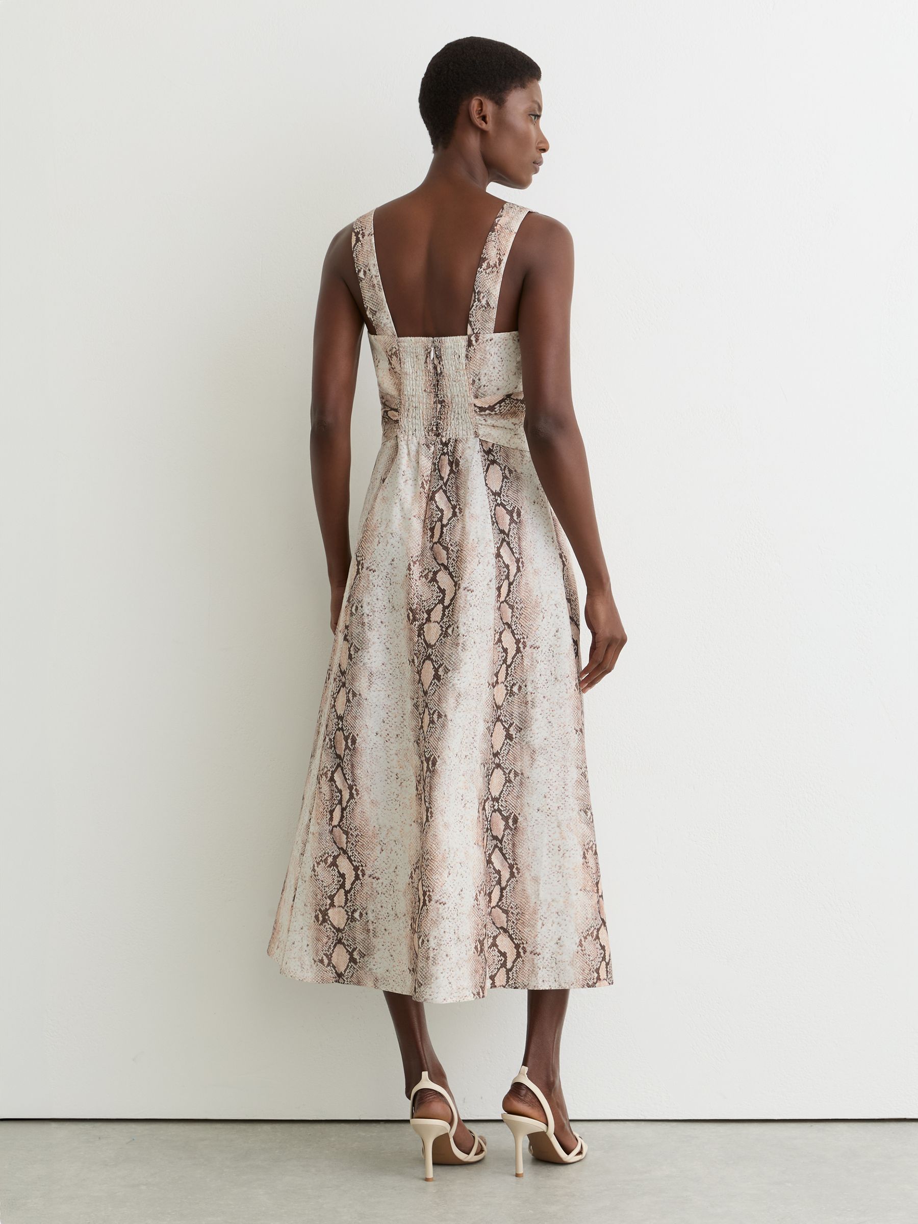 Linen-Blend Snake-Print Midi Dress in Neutral - image 4