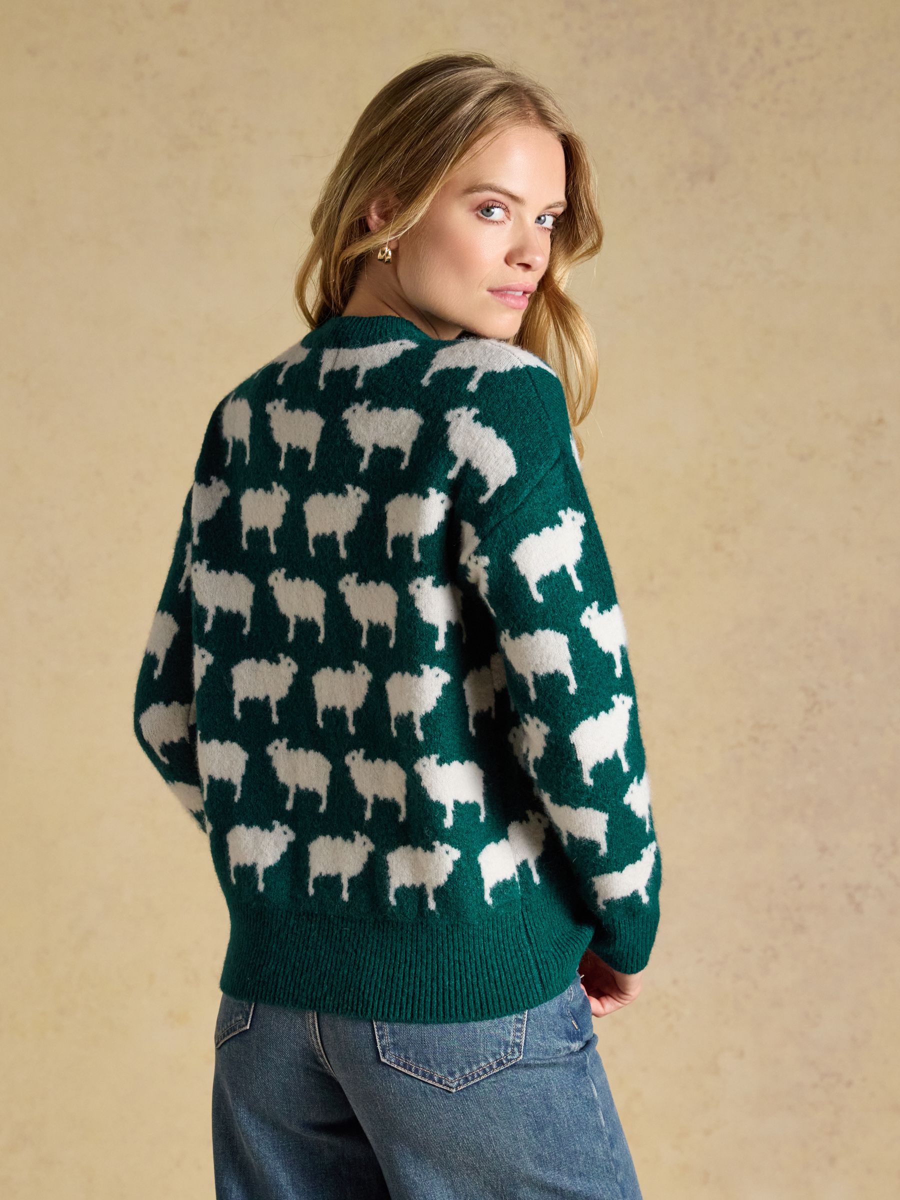 Oh Flock It Green Sheep Icon Crew Neck Knitted Jumper - Image 2 of 8