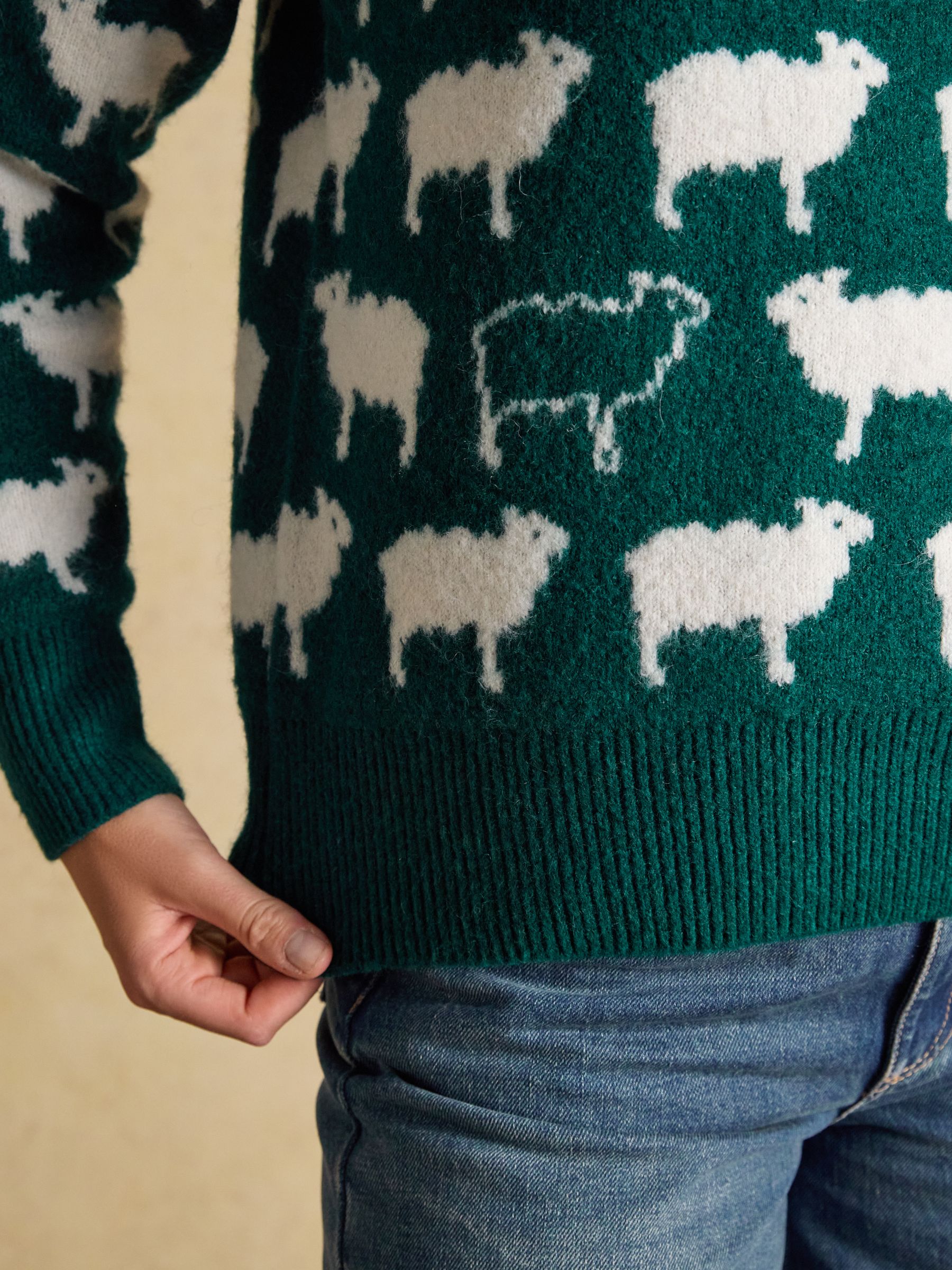 Oh Flock It Green Sheep Icon Crew Neck Knitted Jumper - Image 5 of 8