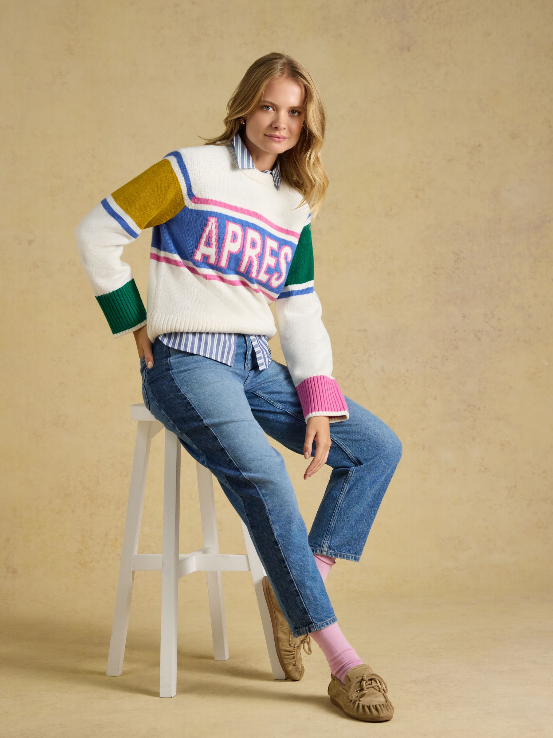 Cream Apres Colourblock Knitted Jumper - Image 4 of 7