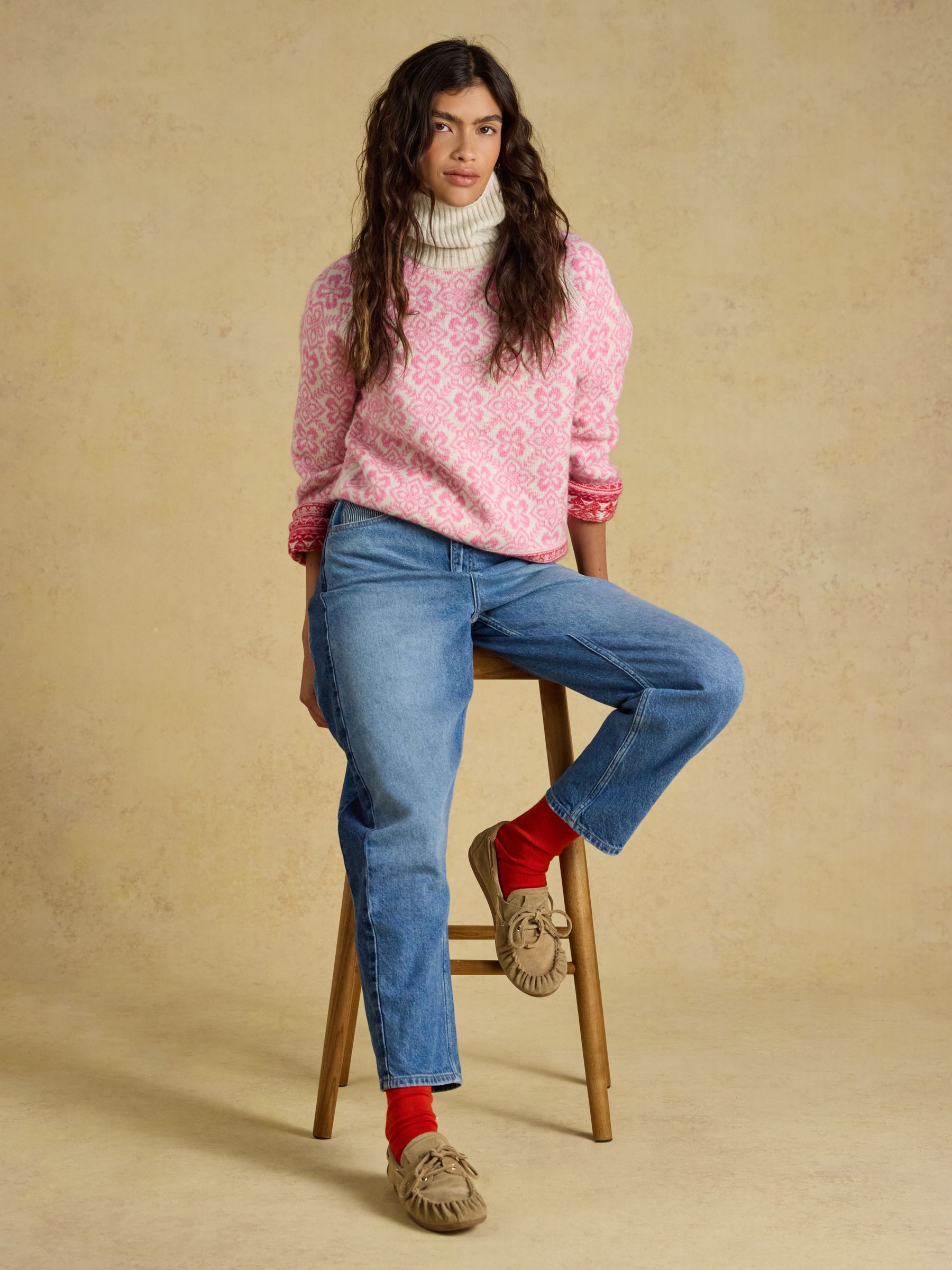Pink Patterned Knitted Jumper with Detachable Roll Neck - Image 3 of 8