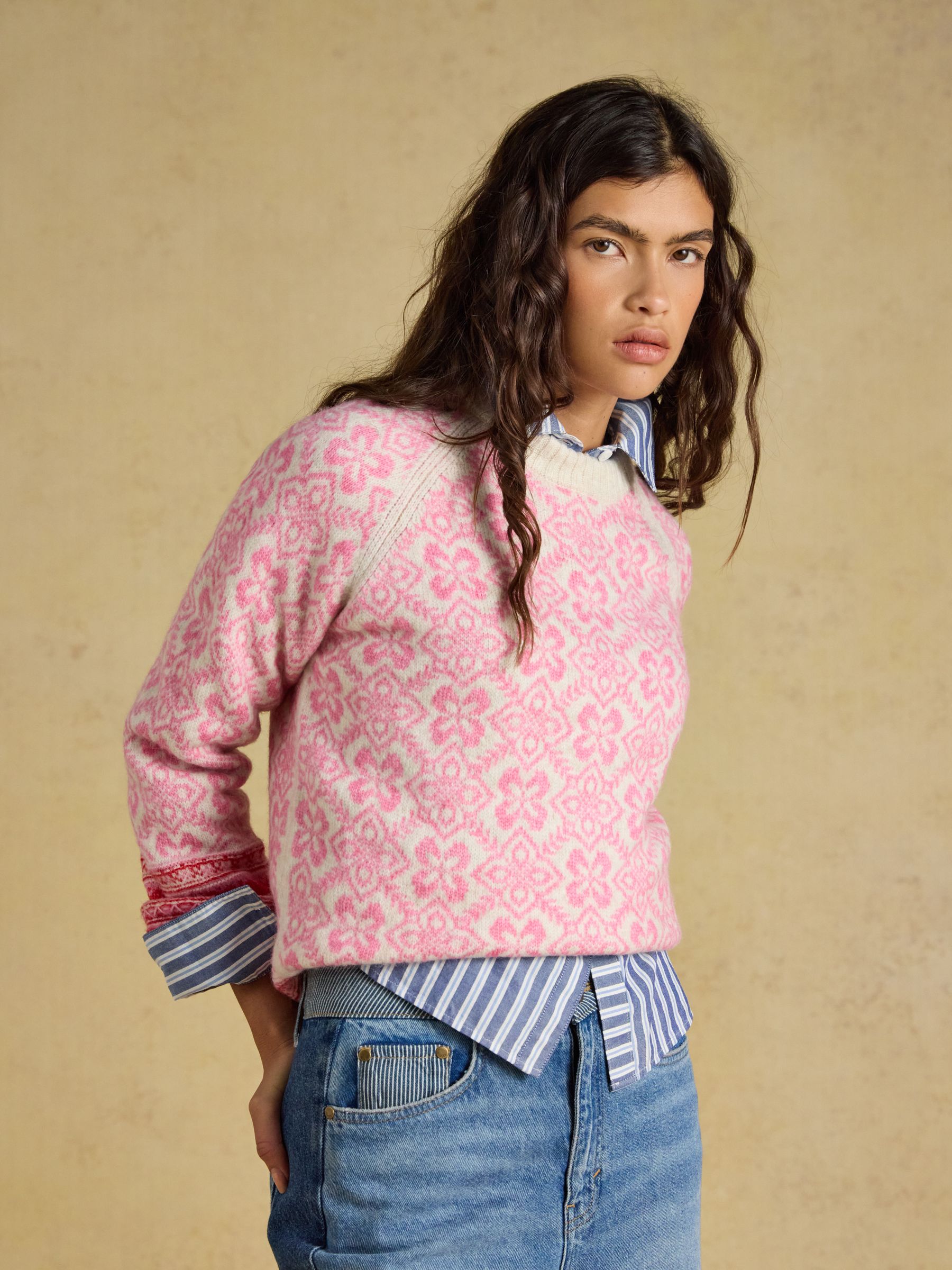 Pink Patterned Knitted Jumper with Detachable Roll Neck - Image 7 of 8