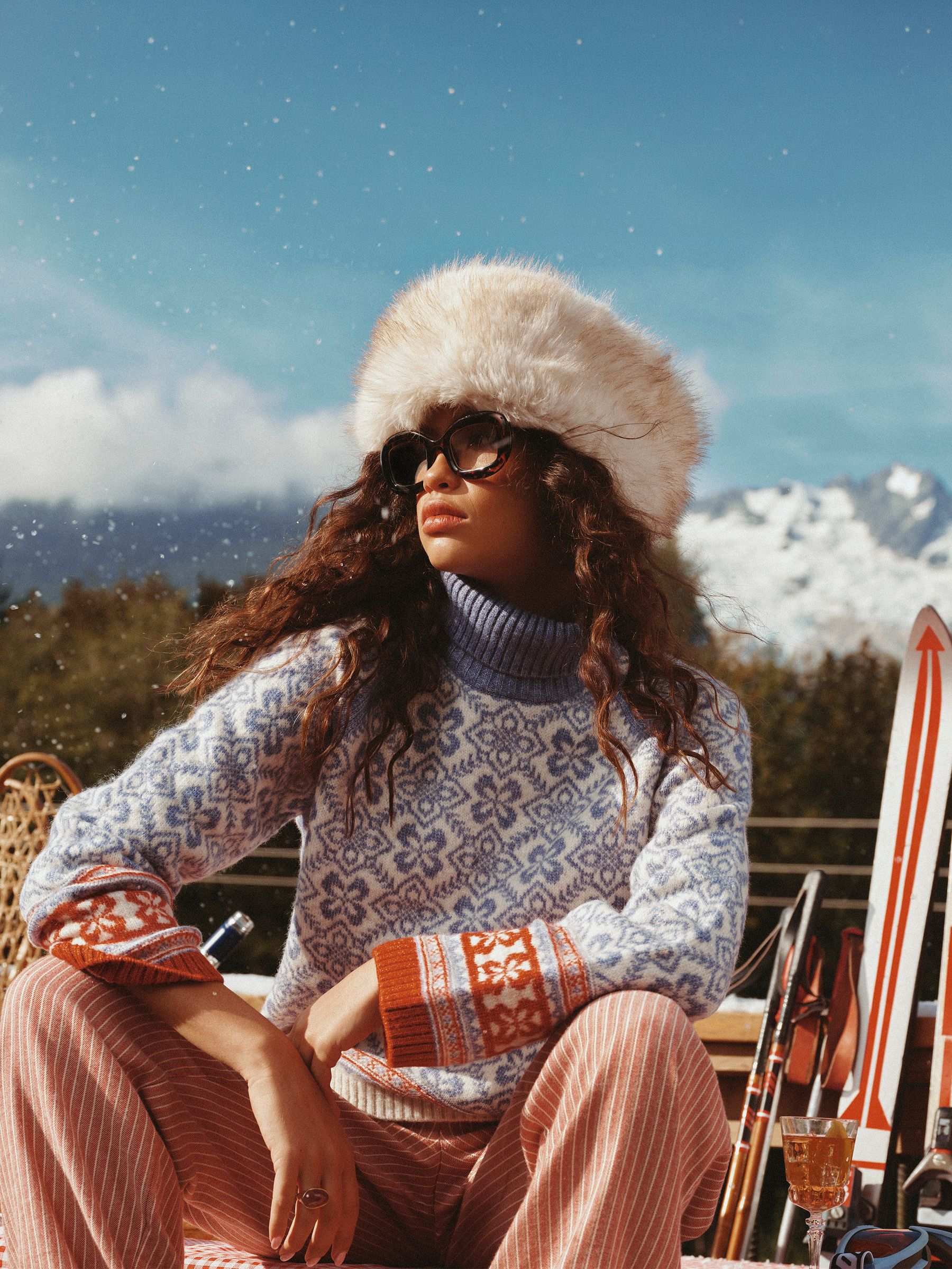 Blue Patterned Knitted Jumper with Detachable Roll Neck - Image 1 of 10