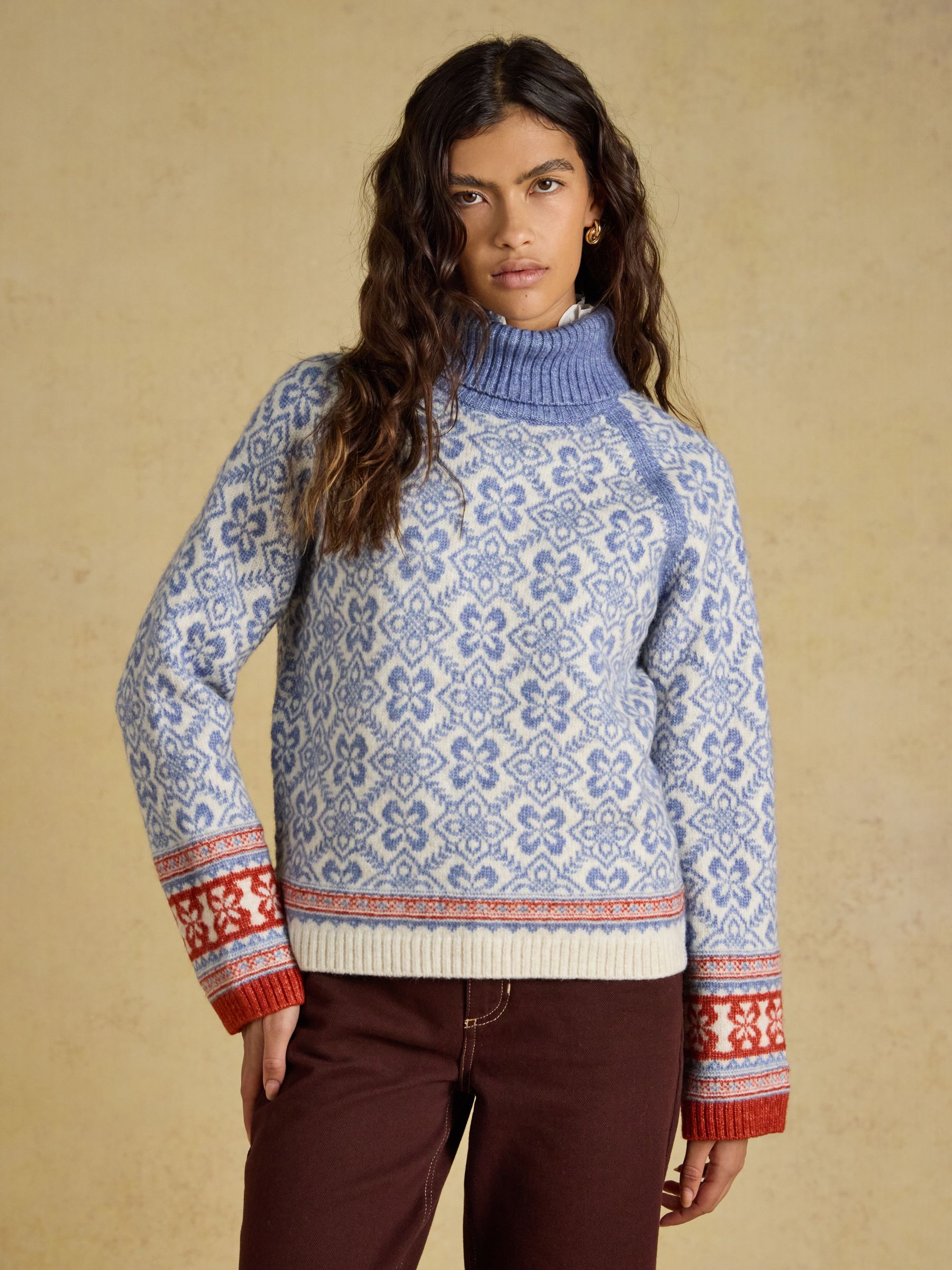 Blue Patterned Knitted Jumper with Detachable Roll Neck - Image 3 of 10