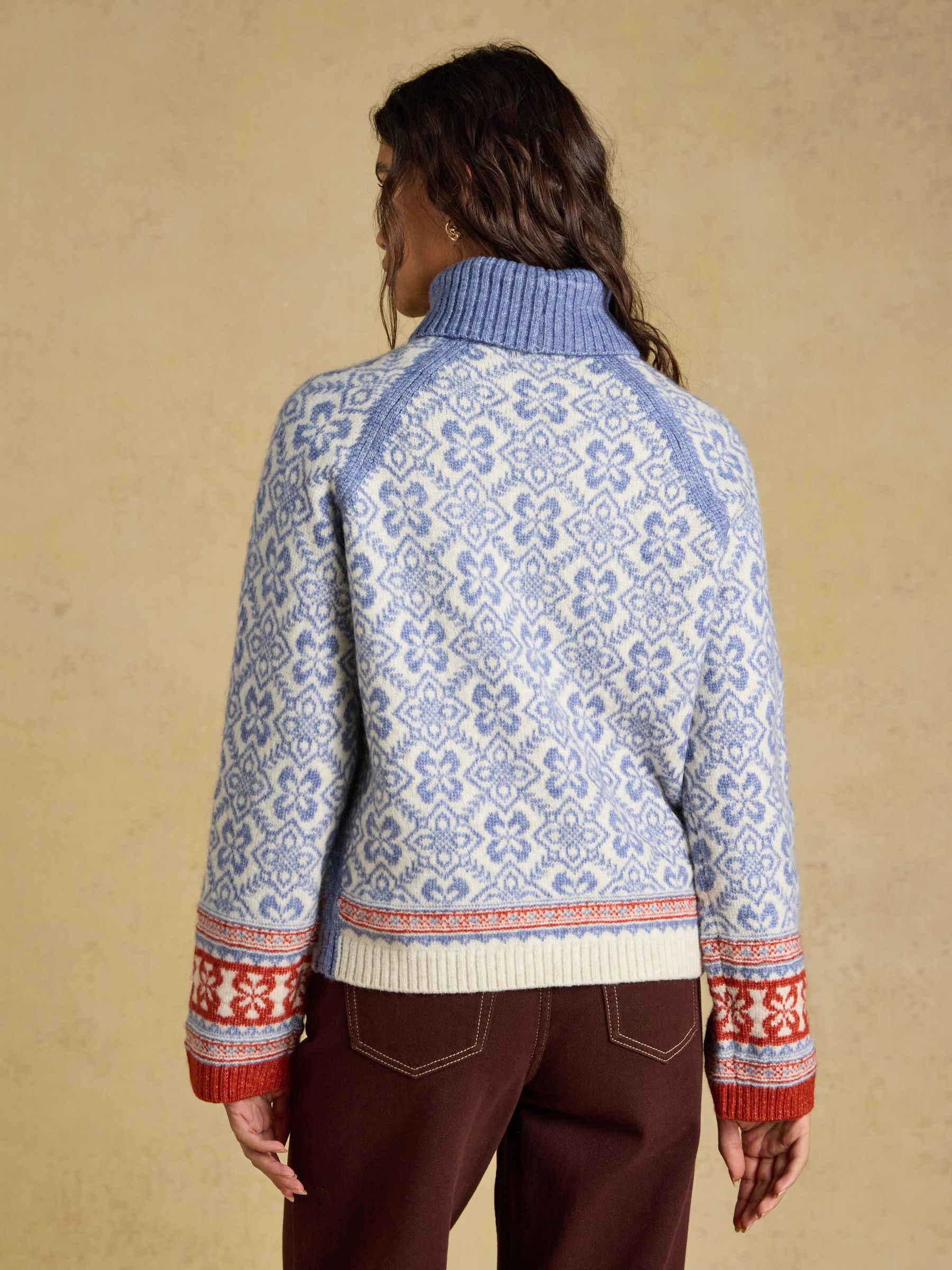 Blue Patterned Knitted Jumper with Detachable Roll Neck - Image 4 of 10