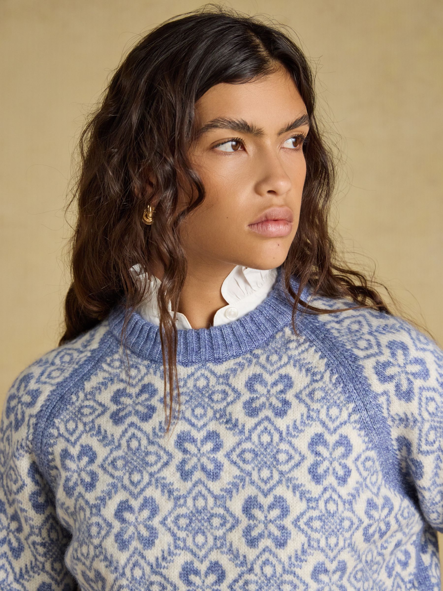 Blue Patterned Knitted Jumper with Detachable Roll Neck - Image 5 of 10