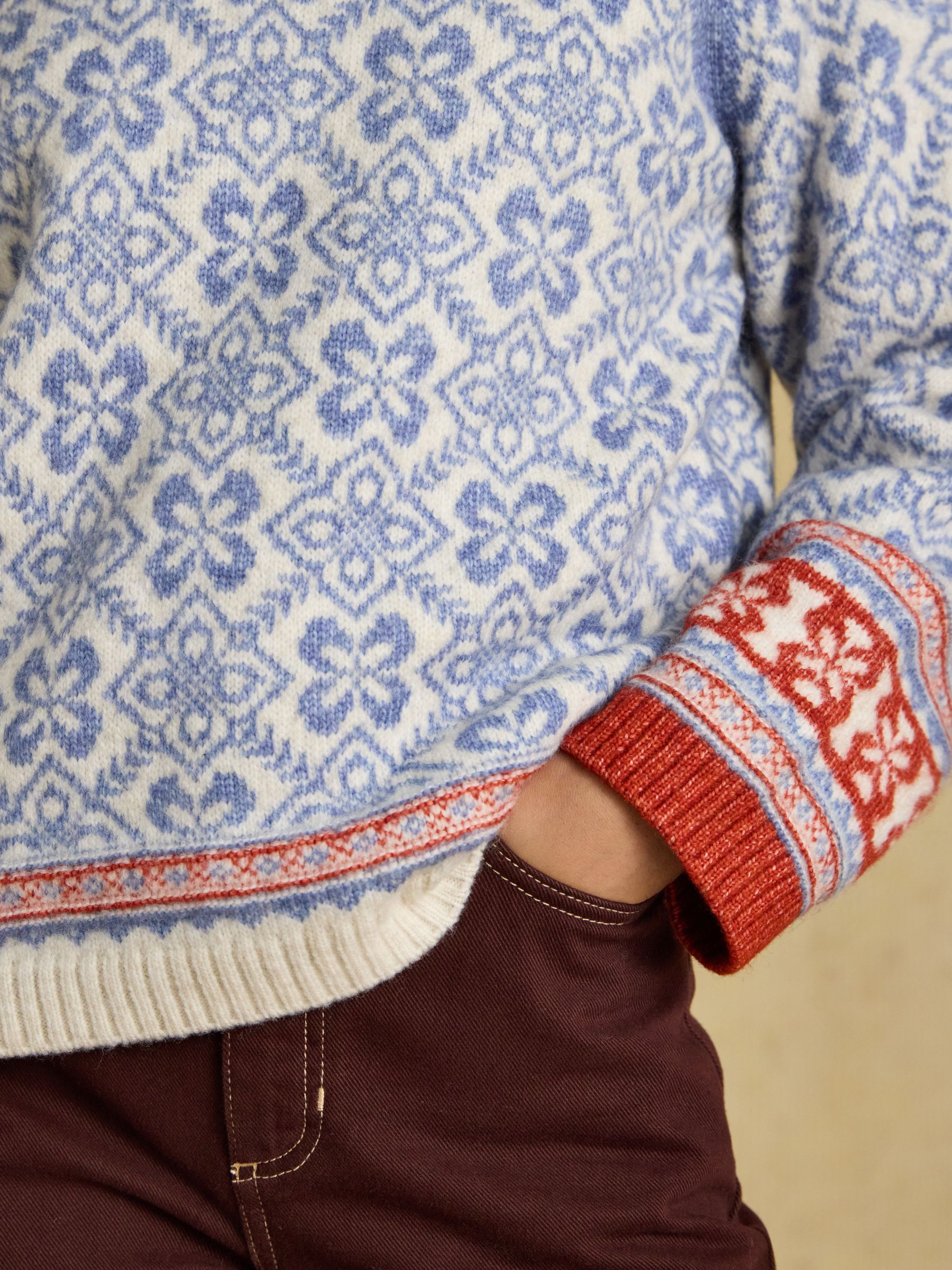 Blue Patterned Knitted Jumper with Detachable Roll Neck - Image 6 of 10