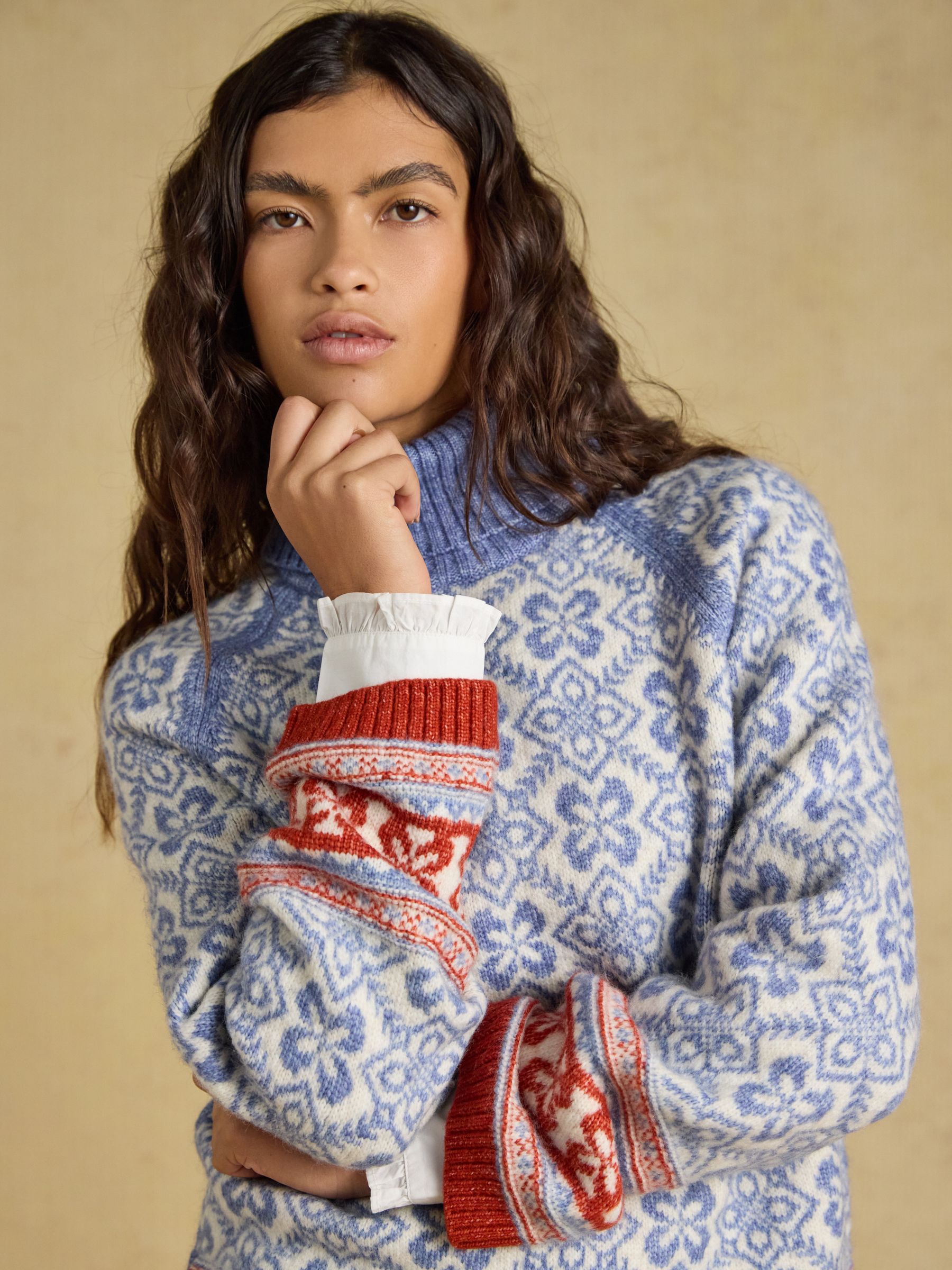 Blue Patterned Knitted Jumper with Detachable Roll Neck - Image 7 of 10